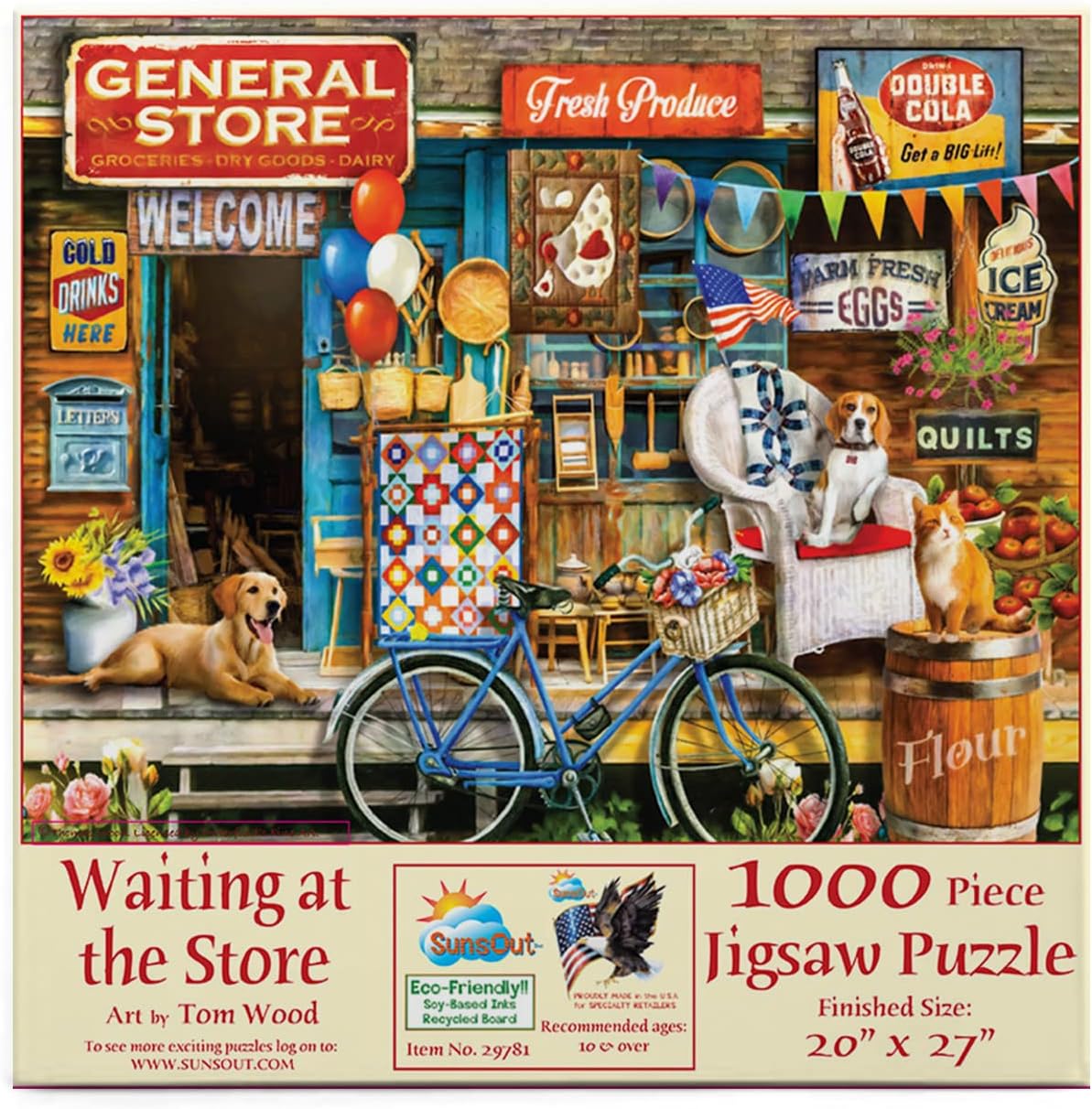 SUNSOUT INC - Waiting at the Store - 1000 pc Jigsaw Puzzle by Artist: Tom Wood - Finished Size 20" x 27" - MPN# 29781