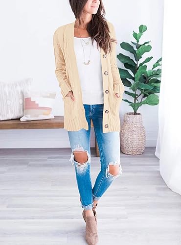 Vista 6 de PRETTYGARDEN Suéteres de mujer con frente abierto, cárdigan de otoño, moda de invierno, con botones, de punto trenzado, grueso, ropa exterior