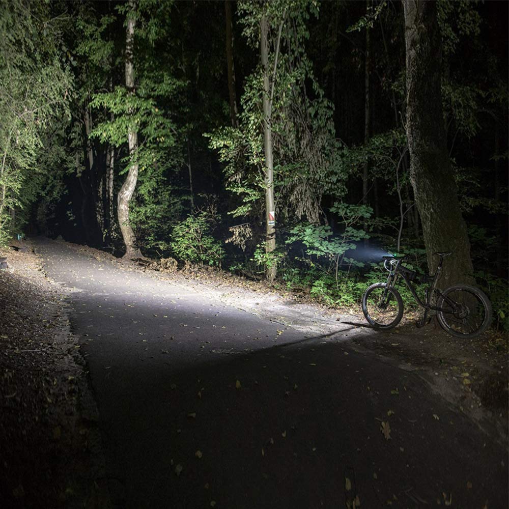 Phare Avant de vélo 1800 lumens, Batterie Externe 2200 mAh Rechargeable par USB, étanche IPX6, Lampe Torche pour VTT