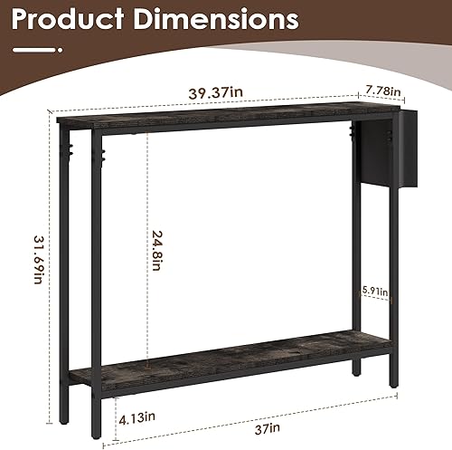 Miniatura 3 de Bigbiglife Mesa de Consola de Entrada de 39.4", Mesa de Sofá Estrecha Industrial de 2 Niveles con Estantes de Almacenamiento para Pasillo, Sala de