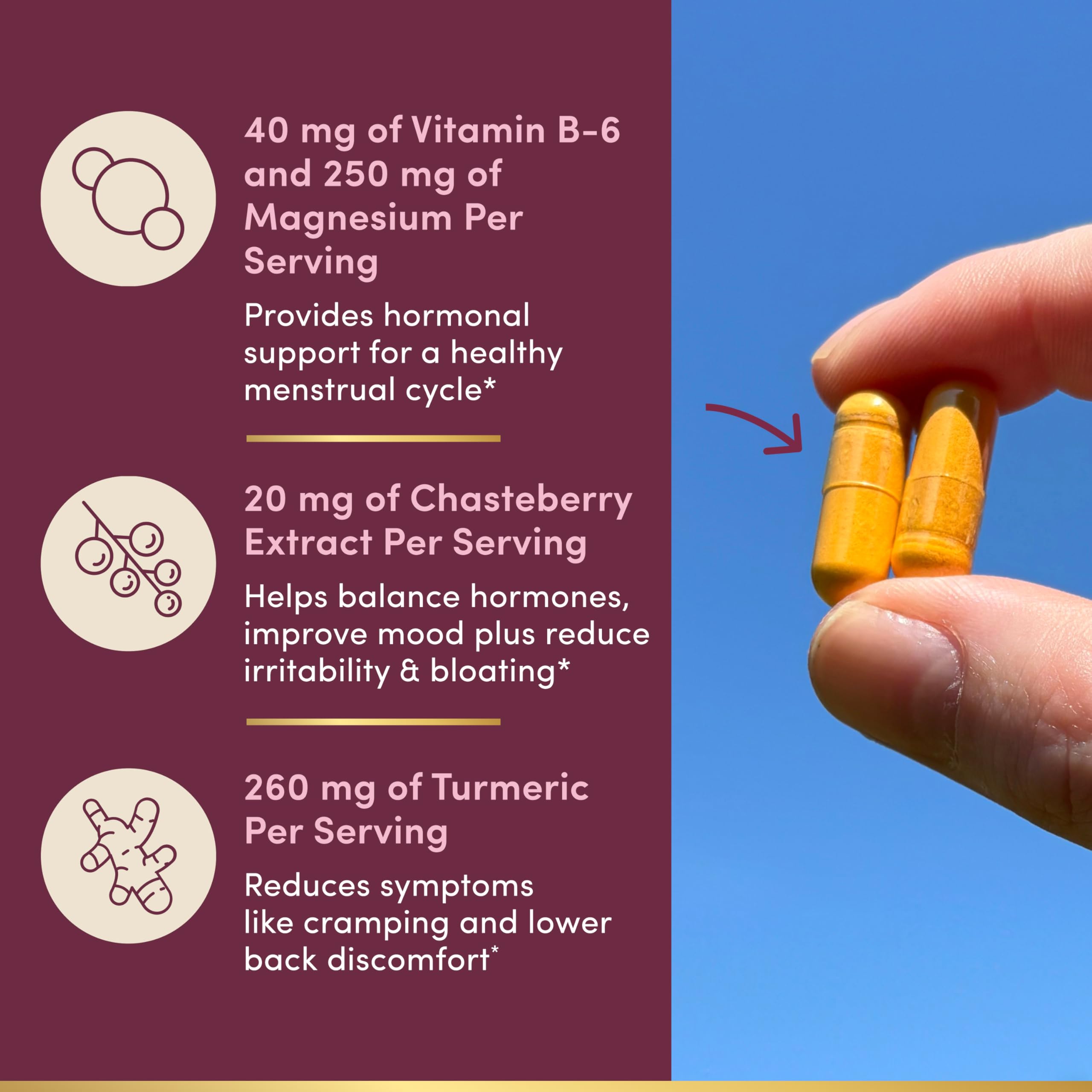 Nature's Bounty Optimal Solutions Advanced PMS Relief for Menstrual Cycle Support; Period Relief; PMS Support Supplement for Women – Chasteberry; Hormone-Free; 60 Capsules