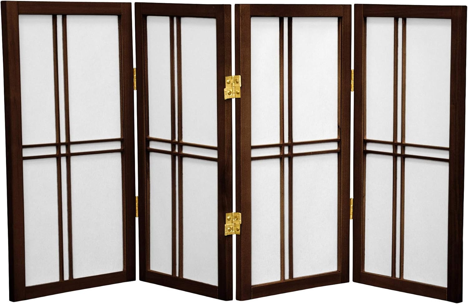 2 ft. short desktop double cross shoji screen - walnut - 4 panels 4 panel walnut