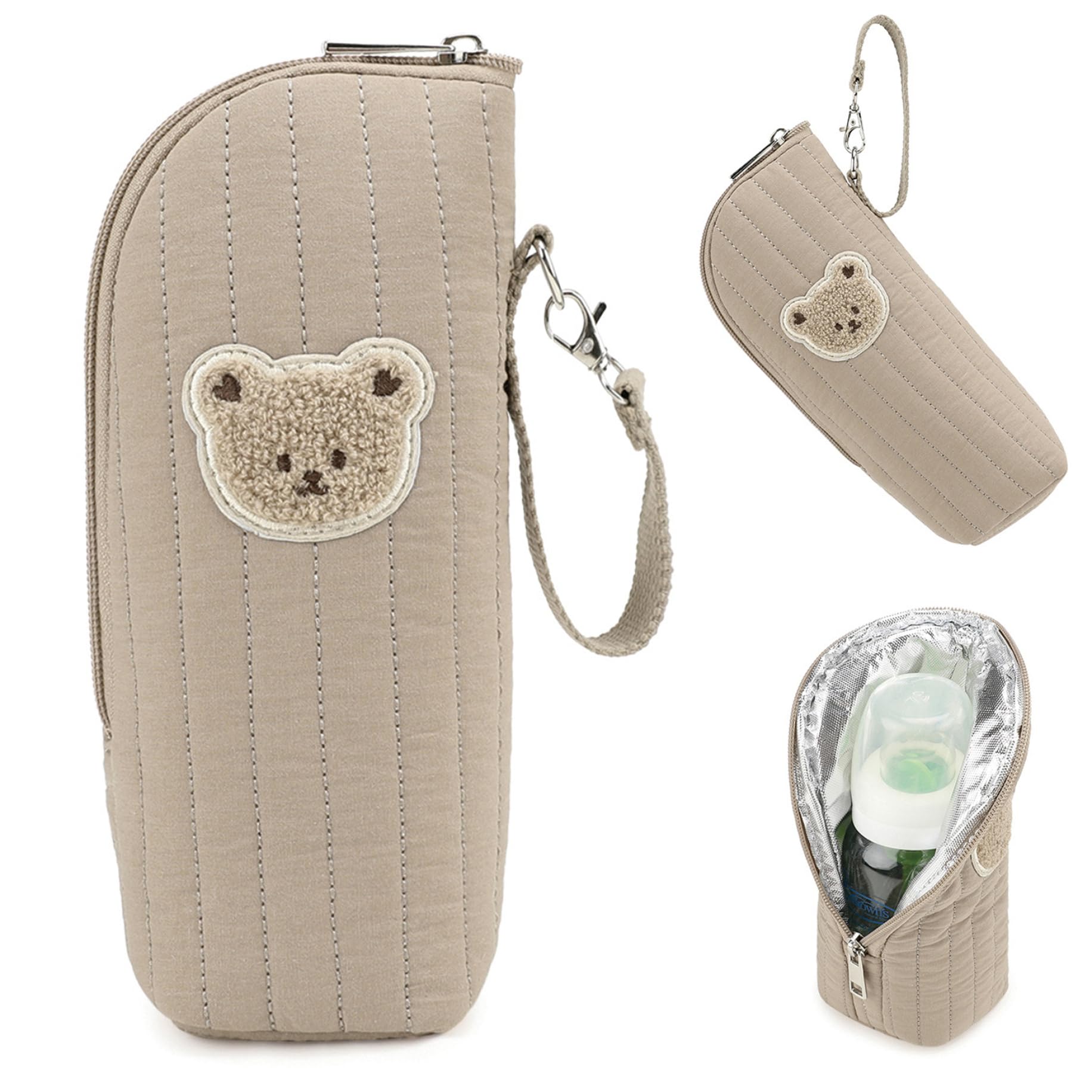 Sac isotherme pour biberon, chauffe-biberon portable avec adorable ours, fourre-tout thermique pour poussette et sac à langer, garde les boissons au chaud ou au frais lors de vos déplacements