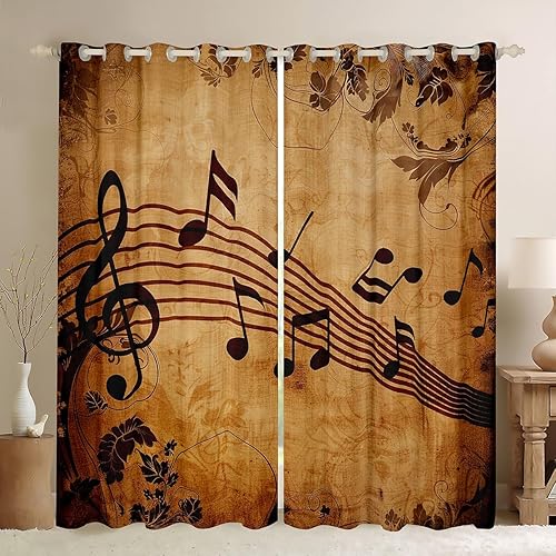 Manfei Cortinas musicales para ventana, diseño retro con notas musicales impresas, para dormitorio, sala de estar, tema musical, tratamiento de