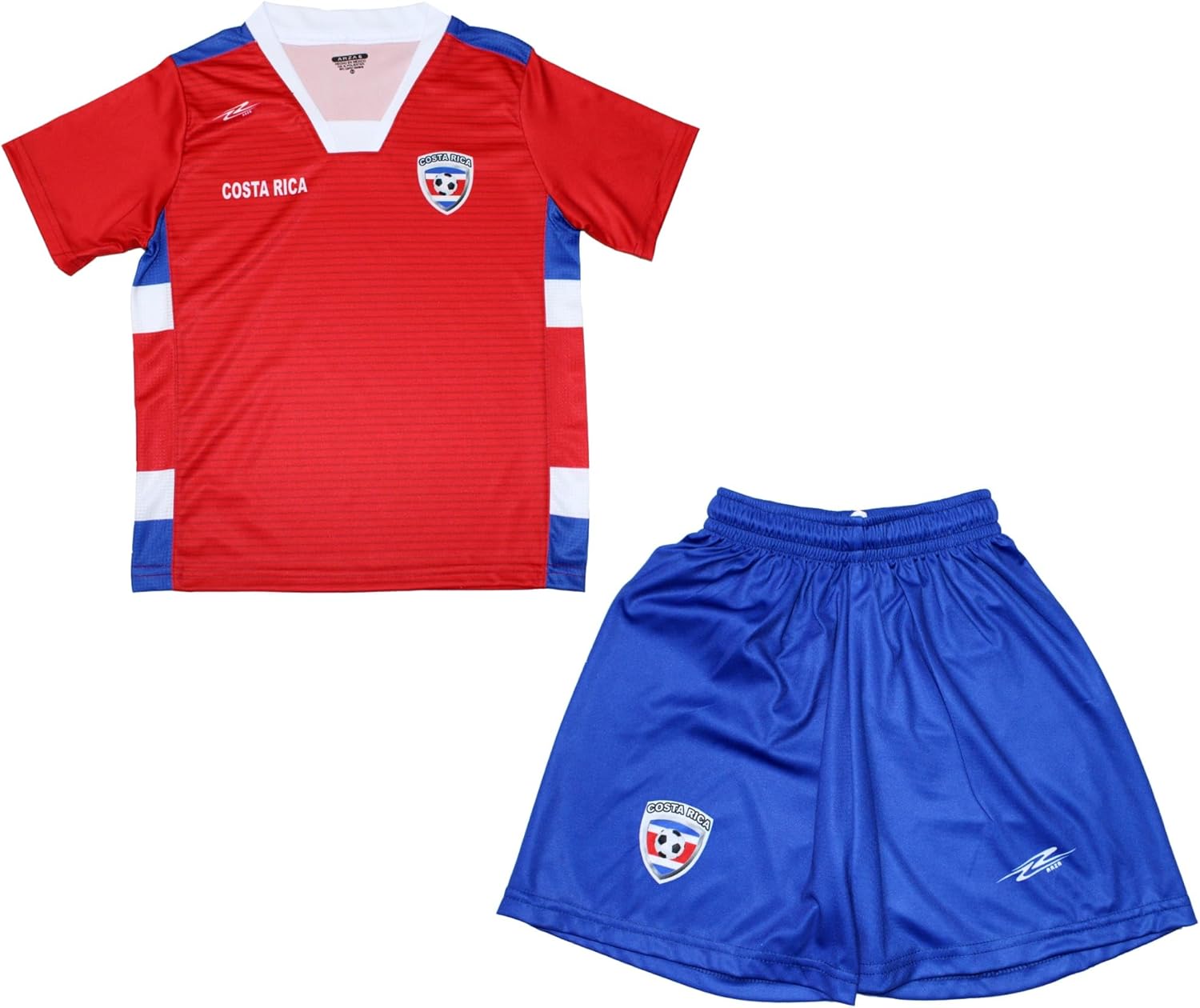 ARZA Youth Costa Rica Soccer Fan Uniform – Red Jersey and Blue Shorts Set, Lightweight Polyester