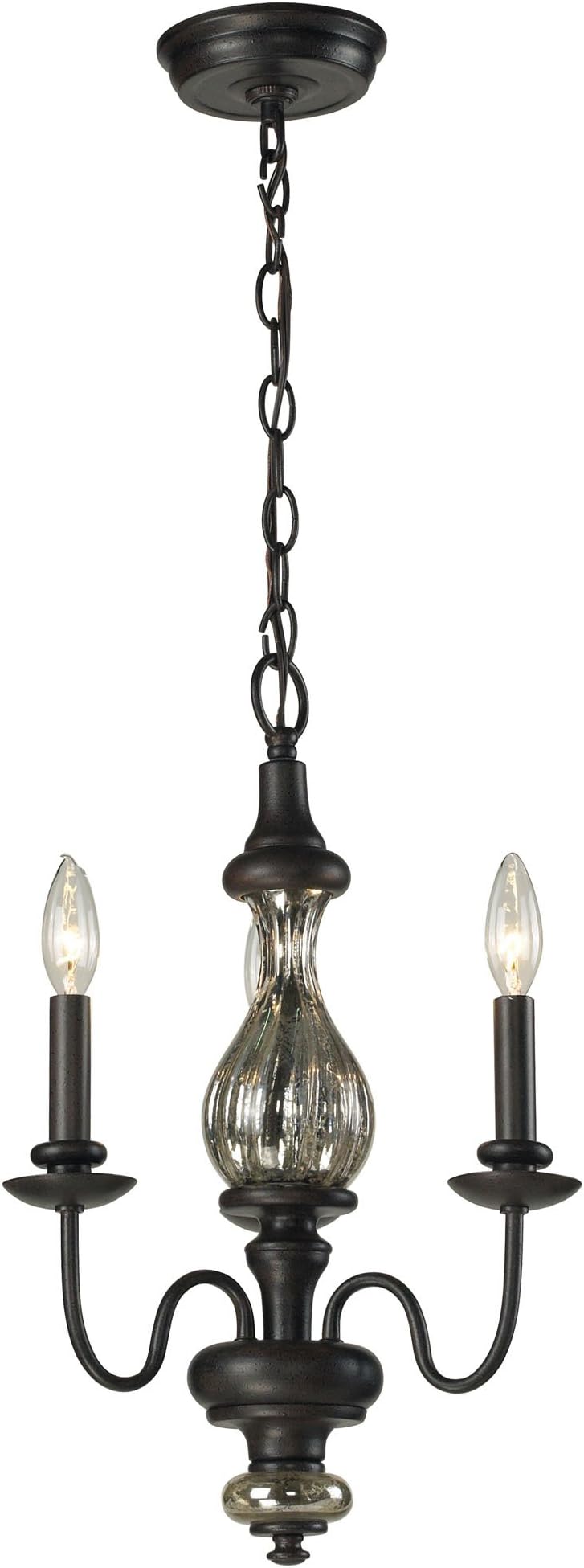 Hgtv Home 15082/3 Veronica 3-Light Chandelier With Antique Mercury Glass Shade, 13 By 19-Inch, Vintage Rust Finish