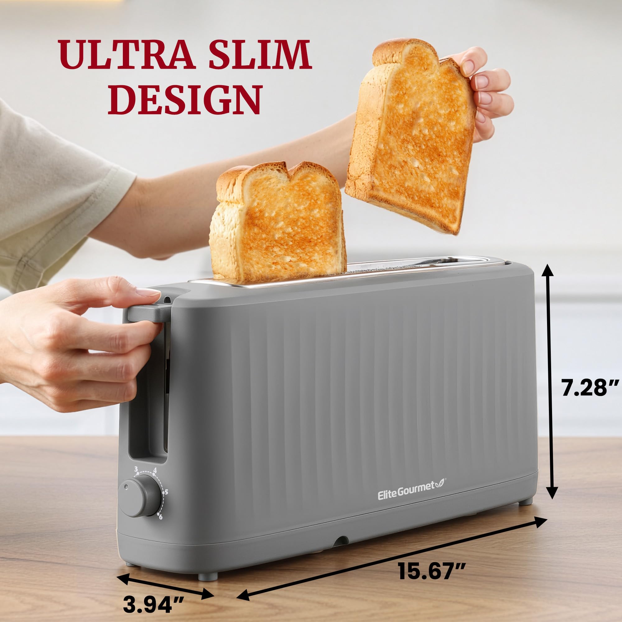 Elite Gourmet SLIMTOAST Toaster - 6 Settings, Large Slots -6