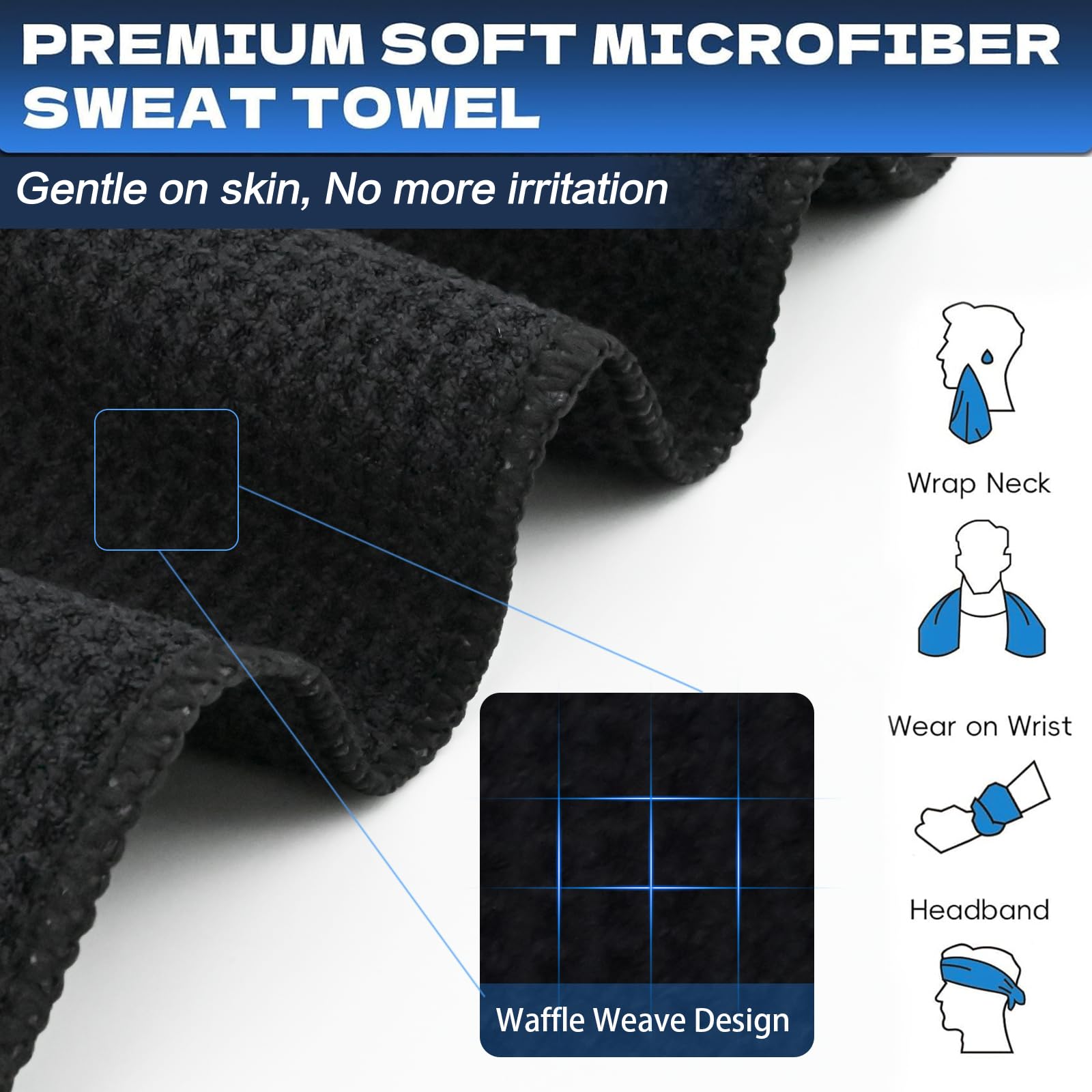 Vnoss Microfiber Gym Towels for Working Out, Quickly Dry Yoga Towels for Men & Women Tennis, 16 Inch x 27 Inch, 6 Pack, Black