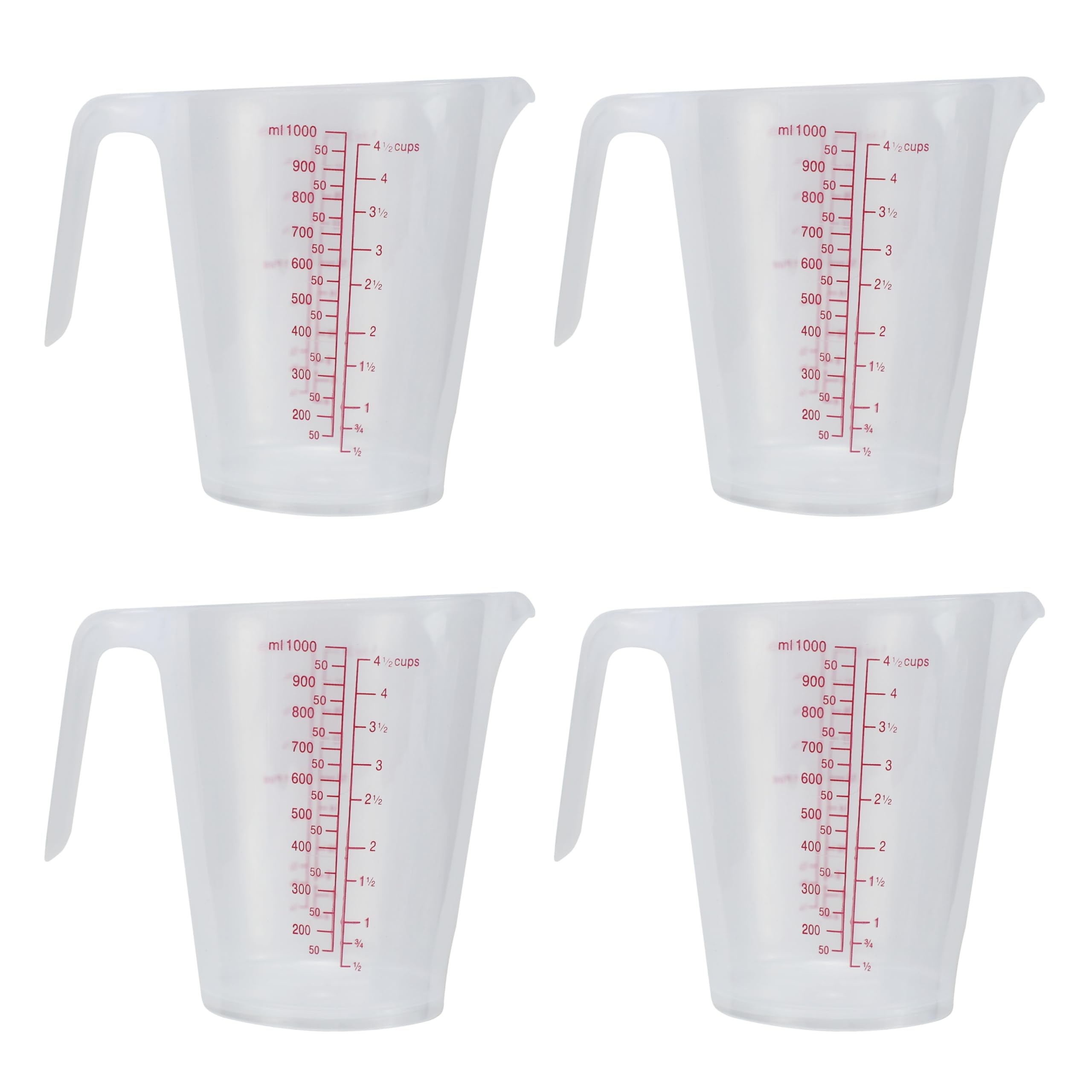 EIKS Plastic Measuring Cups Pitcher for Measuring Mixing Cooking Baking DIY Craft Art Painting (1000mlx4)