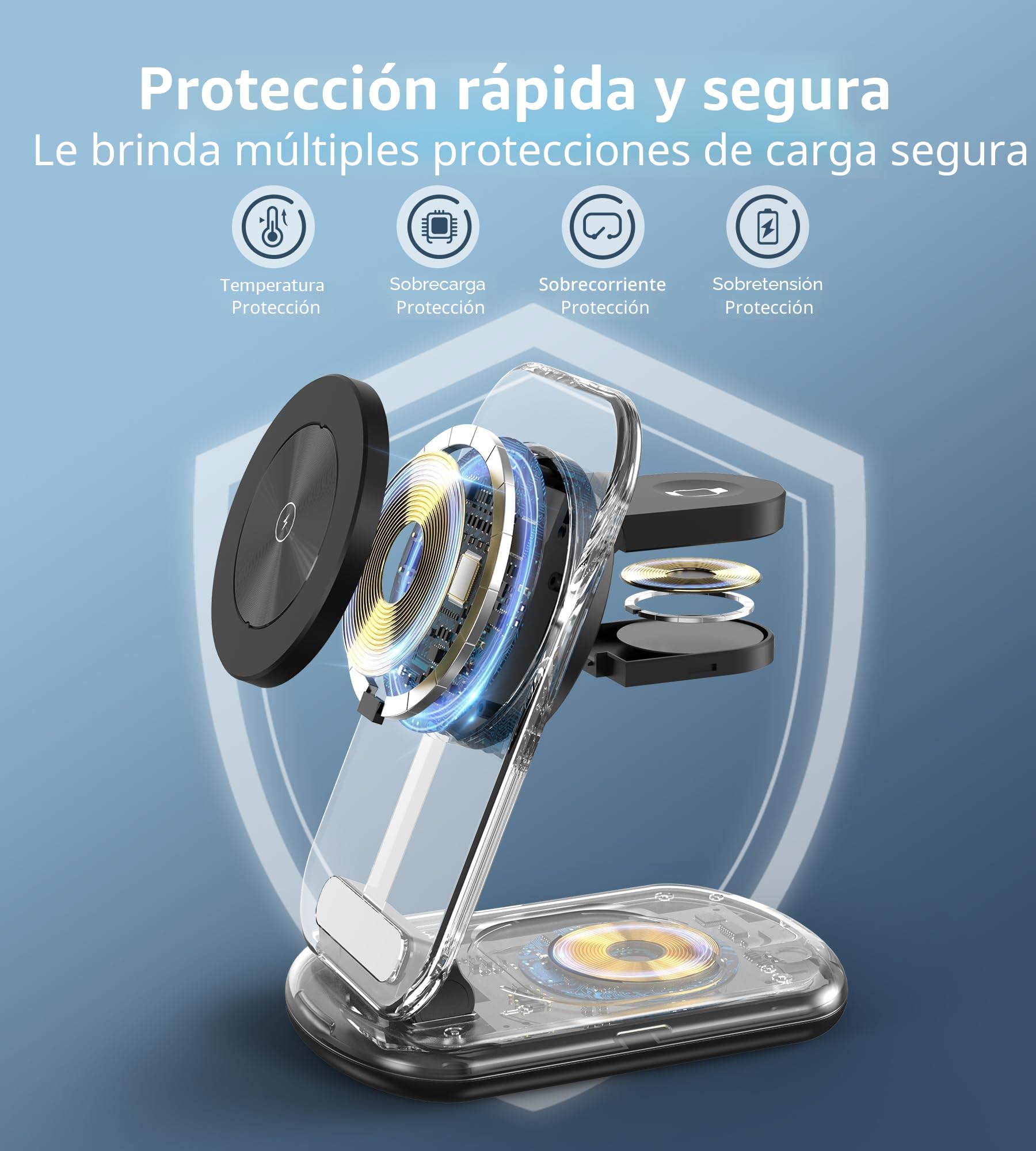 Estación de carga inalámbrica 3 en 1 para Mag-Safe, cargador magnético inalámbrico plegable y ajustable, soporte de cargador de viaje Mag-Safe con luz para iPhone Series 15/14/13, AirPods, Apple Watch