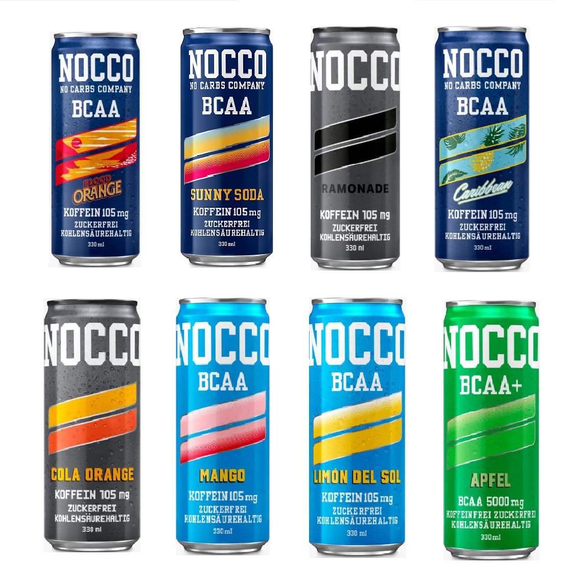 NOCCO BCAA Drink - Variety Pack 8er - BCAA - 105 mg Koffein - Energy Drink - Mix - Verschiedene Mengen (16 Dosen / 2,43 EUR je Dose)