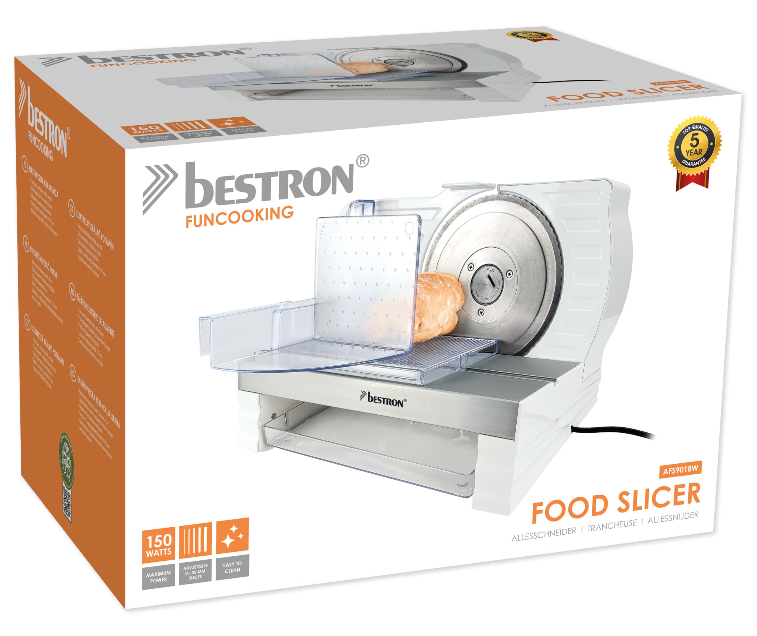 Bestron Krajalnica do chleba, z ostrzem ze stali nierdzewnej RSG – Made in Germany, bezstopniowa regulacja grubości cięcia 0-20 mm, uniwersalna krajalnica z przyciskiem zmiany do pracy automatycznej i