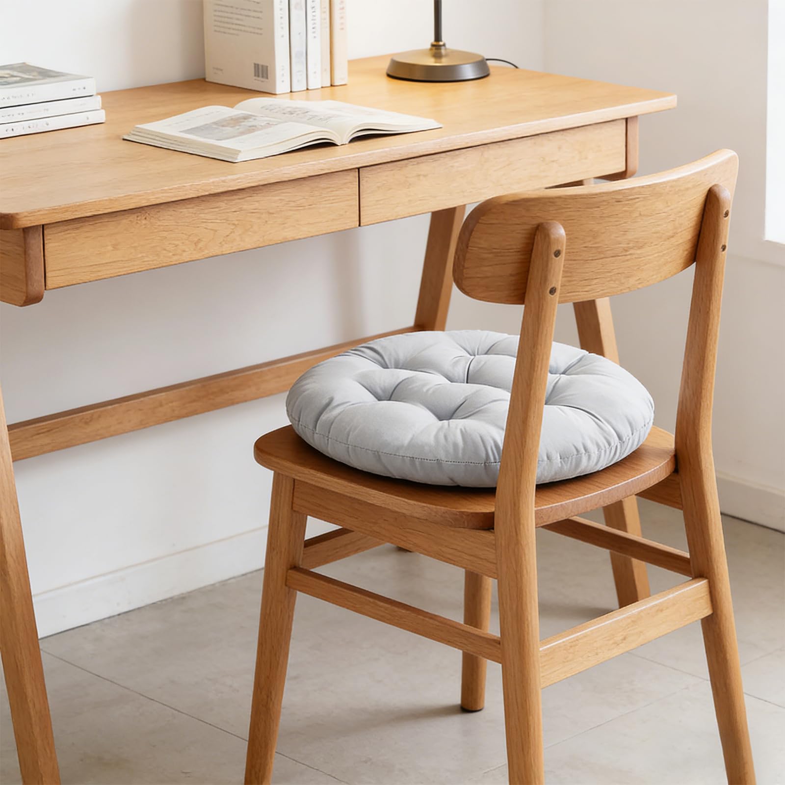Set di 4 Cuscini di Seduta Rotondi, 40 cm di Diametro, Comodi Cuscini Imbottiti, per Interni ed Esterni, Cucina, Giardino, Sala da Pranzo Soggiorno Sala Studio, Grigio Chiaro