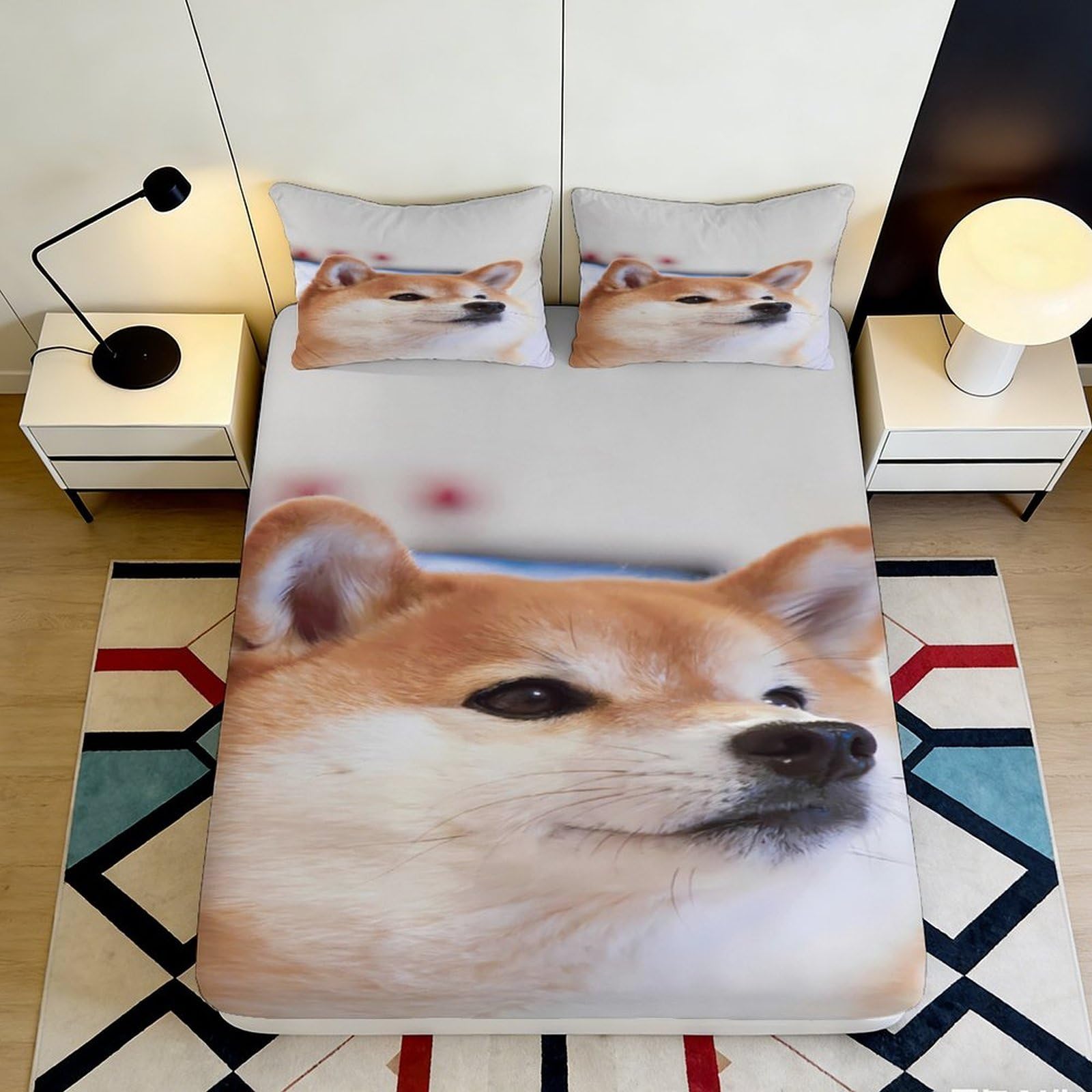 Pnayamiorkfel Style-1 3D Printed Shiba Inu Dog Fitted Sheet Microfiber Soft Non-Slip Bed Cover For Bedroom Dorm Mattress Decor 90X200x25cm