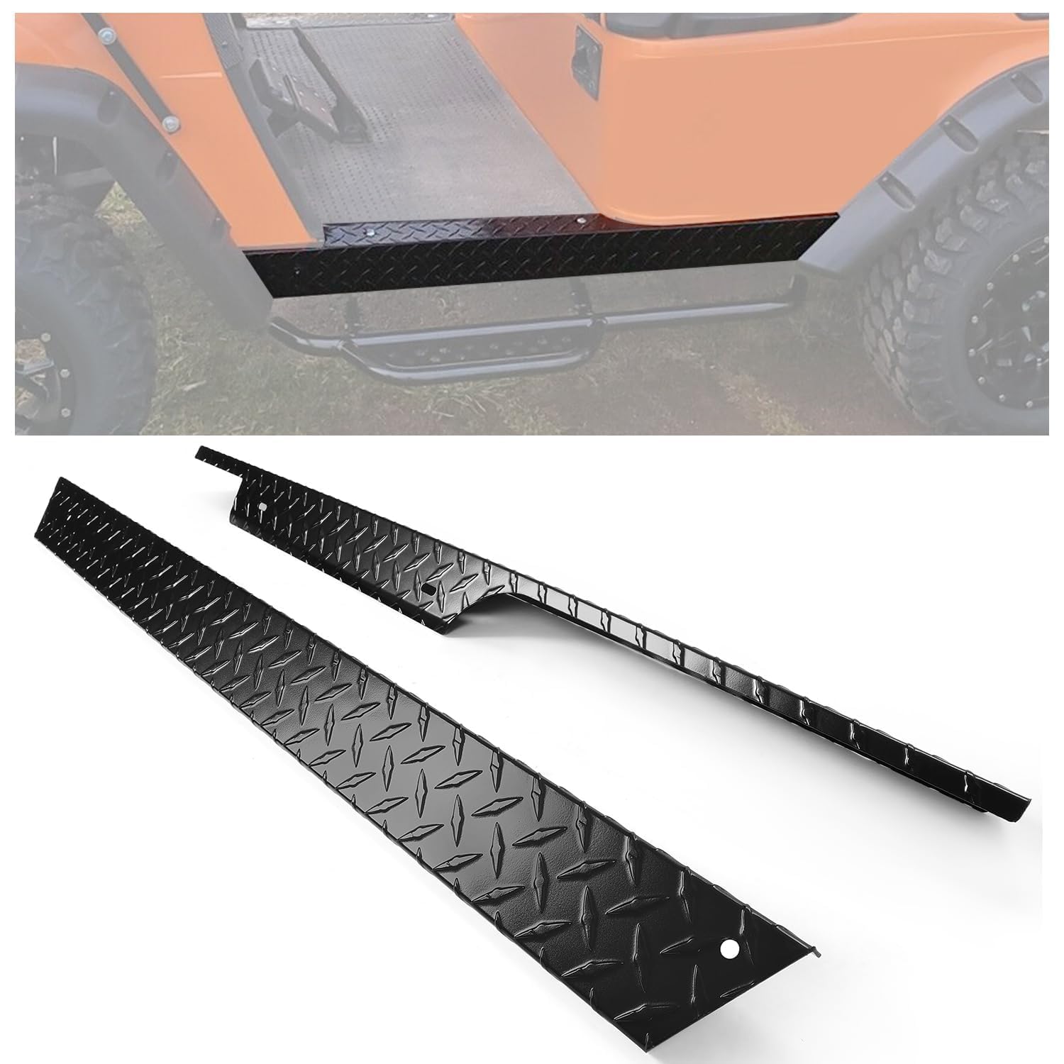Kojem Black Aluminum Rocker Panel Compatible with 1994-2013 EZGO TXT Golf Cart Pair Powder Coated Black Side Diamond Plate Cover
