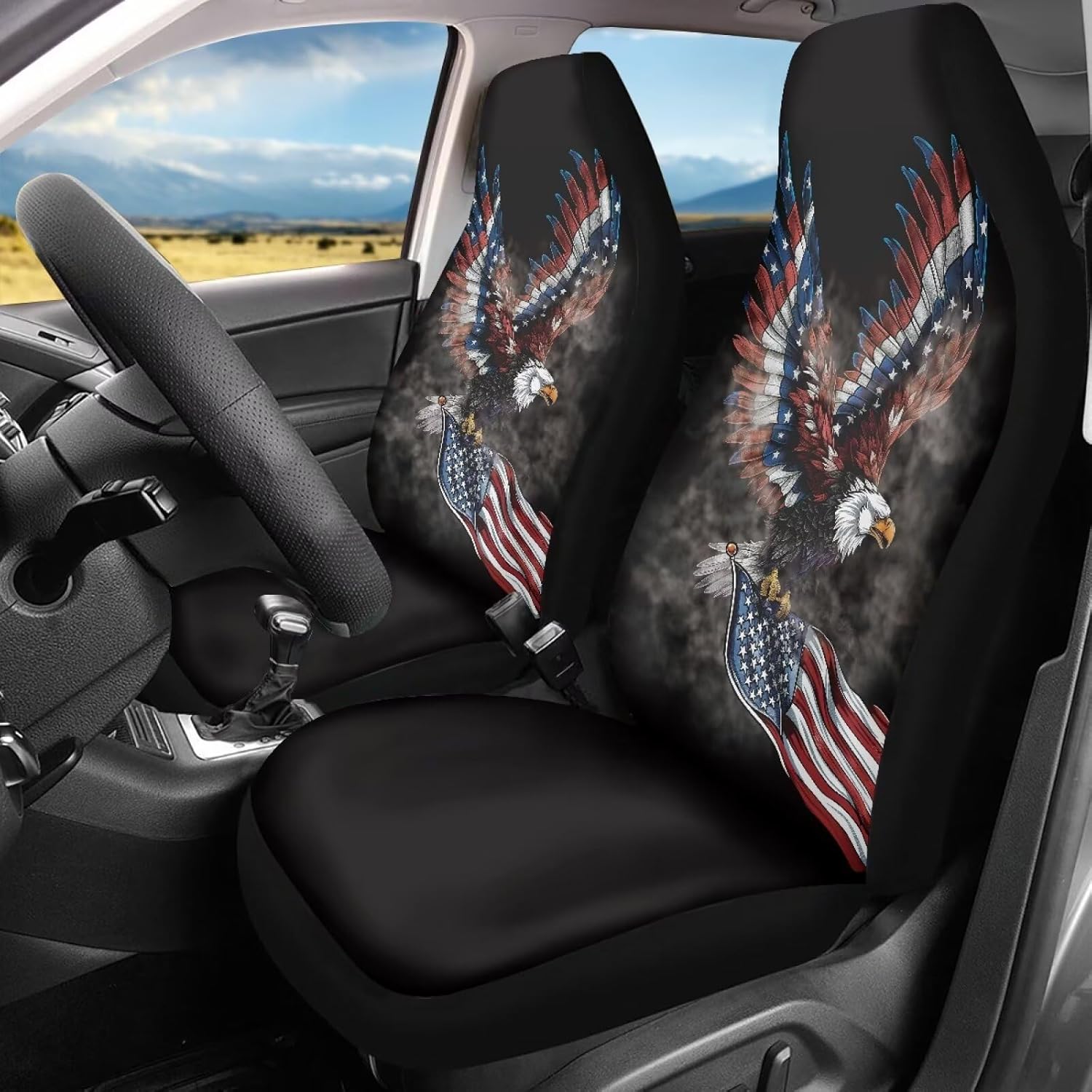 American Flag Eagle Seat Covers Car Accessories Universal Fit Bucket Seats Covers for SUV Truck Vans Sedans Front Seat Only Seat Protector Washable Polyester Seat Cushion