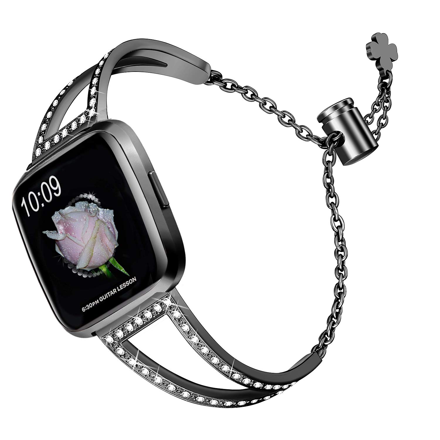 bayite Bling Bands Compatible with Fitbit Versa/Versa 2 Band for Women, Stainless Steel Metal Jewelry Bracelet Bangle Wristband, Black