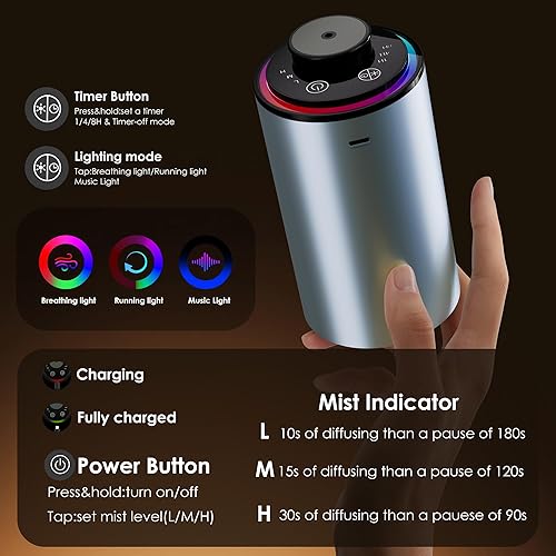 Miniatura 3 de Difusor de aceite esencial sin agua, difusor de aromaterapia portátil, 3 temporizadores de cuenta regresiva y 3 niveles de niebla para el hogar,
