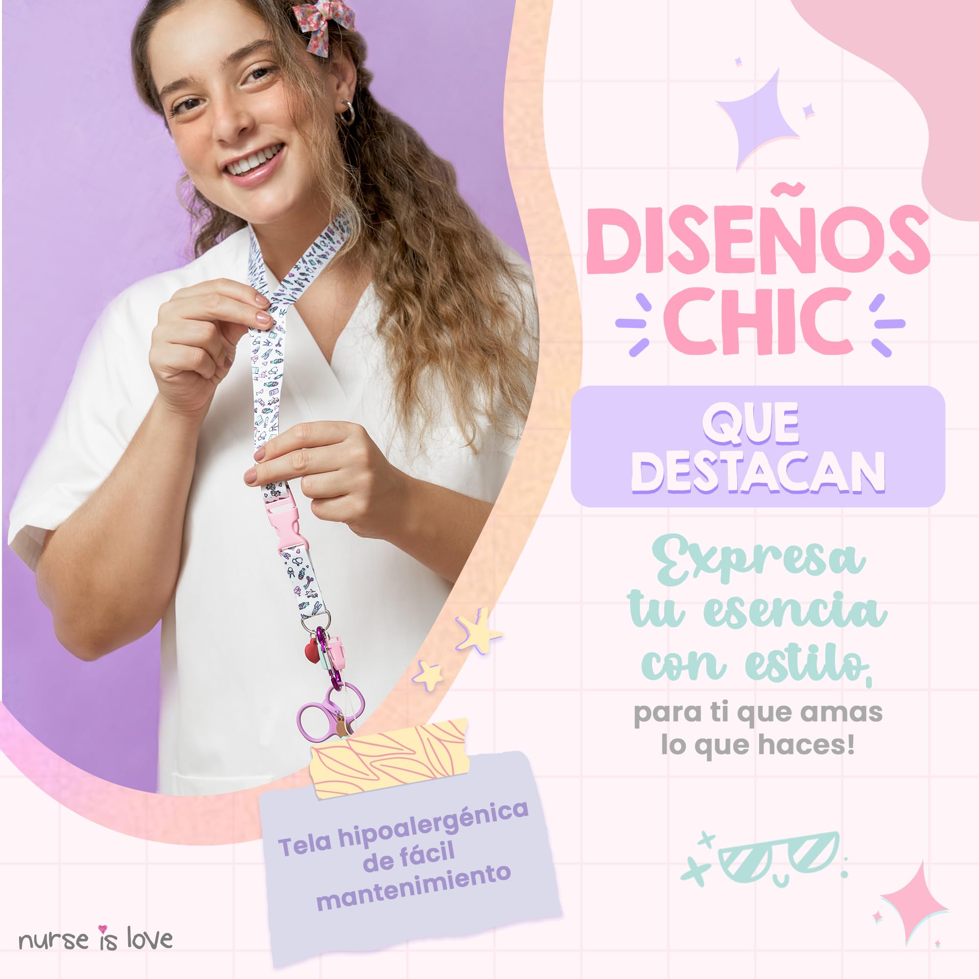 Nurse is Love Lanyard Enfermera Personalizado - Cuelga Llaves y Tijeras con Clip Sujetador de Acceso y Mosquetón Ideal para Porta Tarjetas Identificativas | Regalos Originales, Enfermera Accesorios