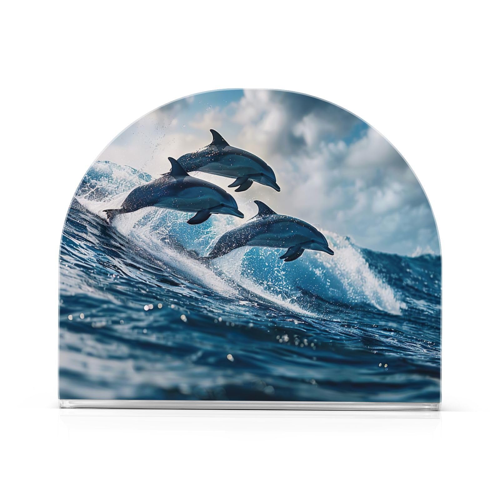 Takiito Dolphins Surfing Napkin Holder for Paper Napkins, Acrylic Upright Holder for Table, Tissue Dispenser for Farmhouse Kitchen Home Decor