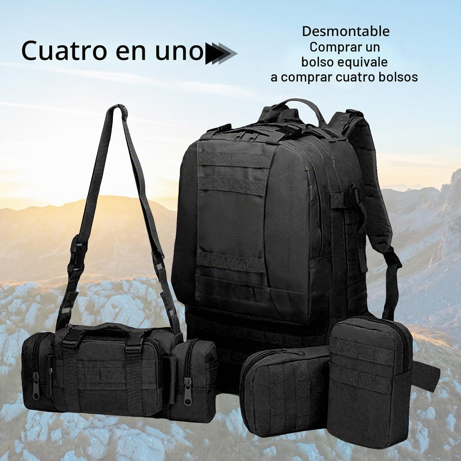 Mochila Militar, 60L Mochila Viaje Tactica Paquete de Asalto MOLLE con Gran Capacidad Macutos de senderismo para Caza Senderismo y Actividad al Aire Libre acampada montañismo y viajes