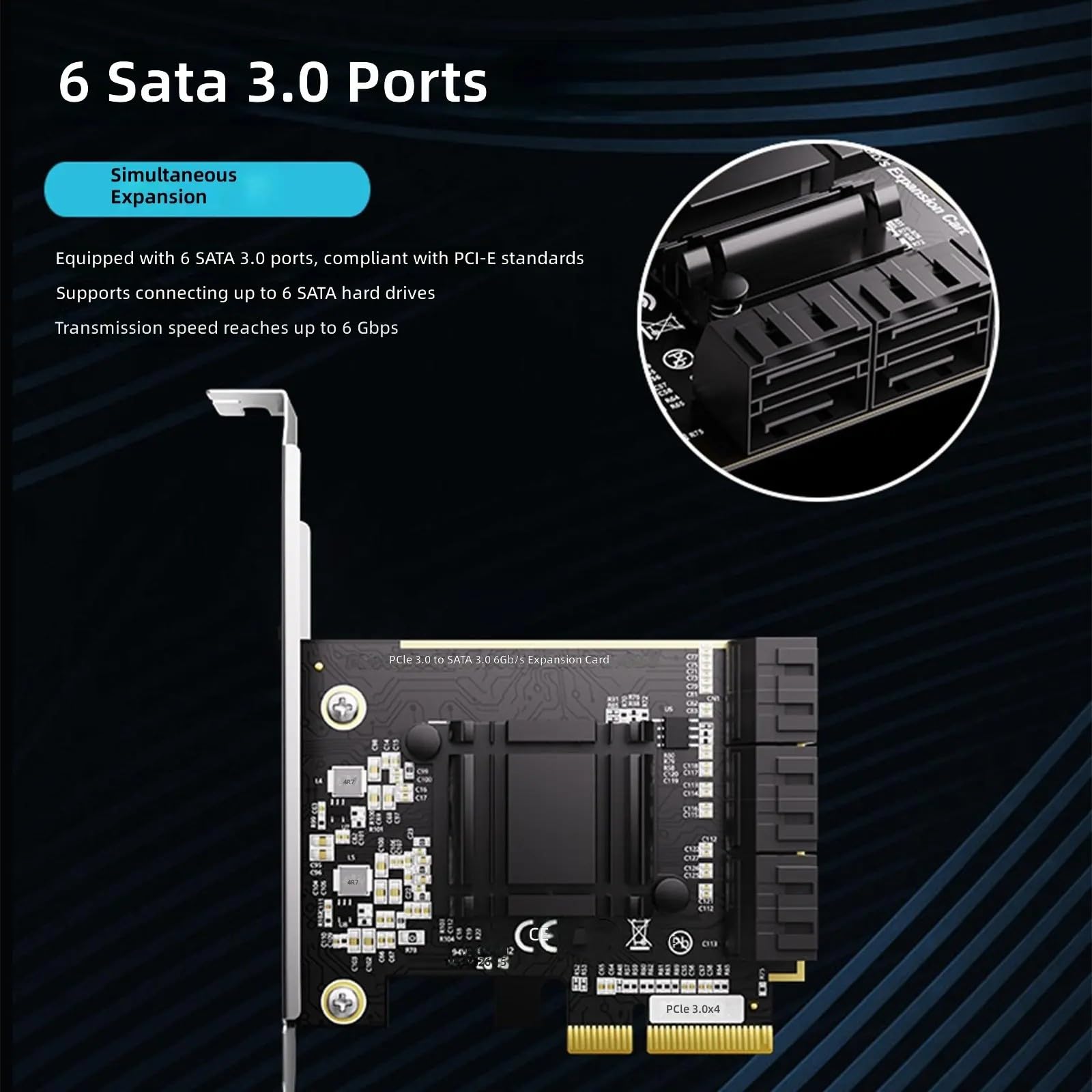 Scheda di espansione PCIExpress a 6 porte SATA3.0 per sistemi operativi multipli compatibili con computer desktop