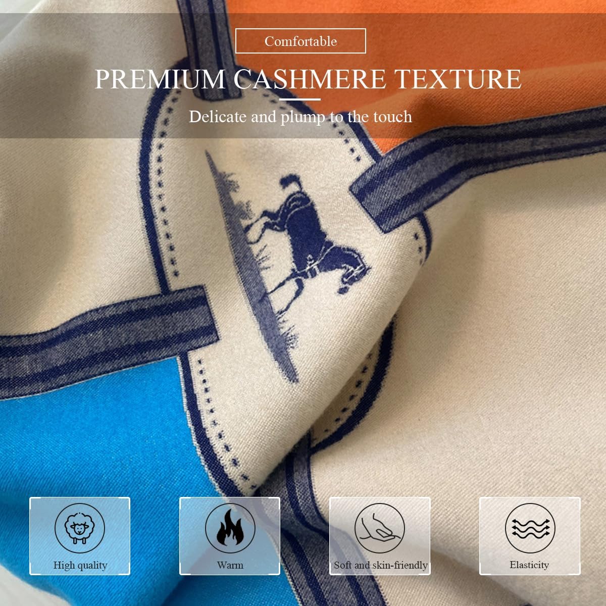 Winter Scarf Cashmere Shawl Women Color Blocked Horse Pattern Reversible Scarf With Tassel Pashmina Shawls And Wraps - Image 3