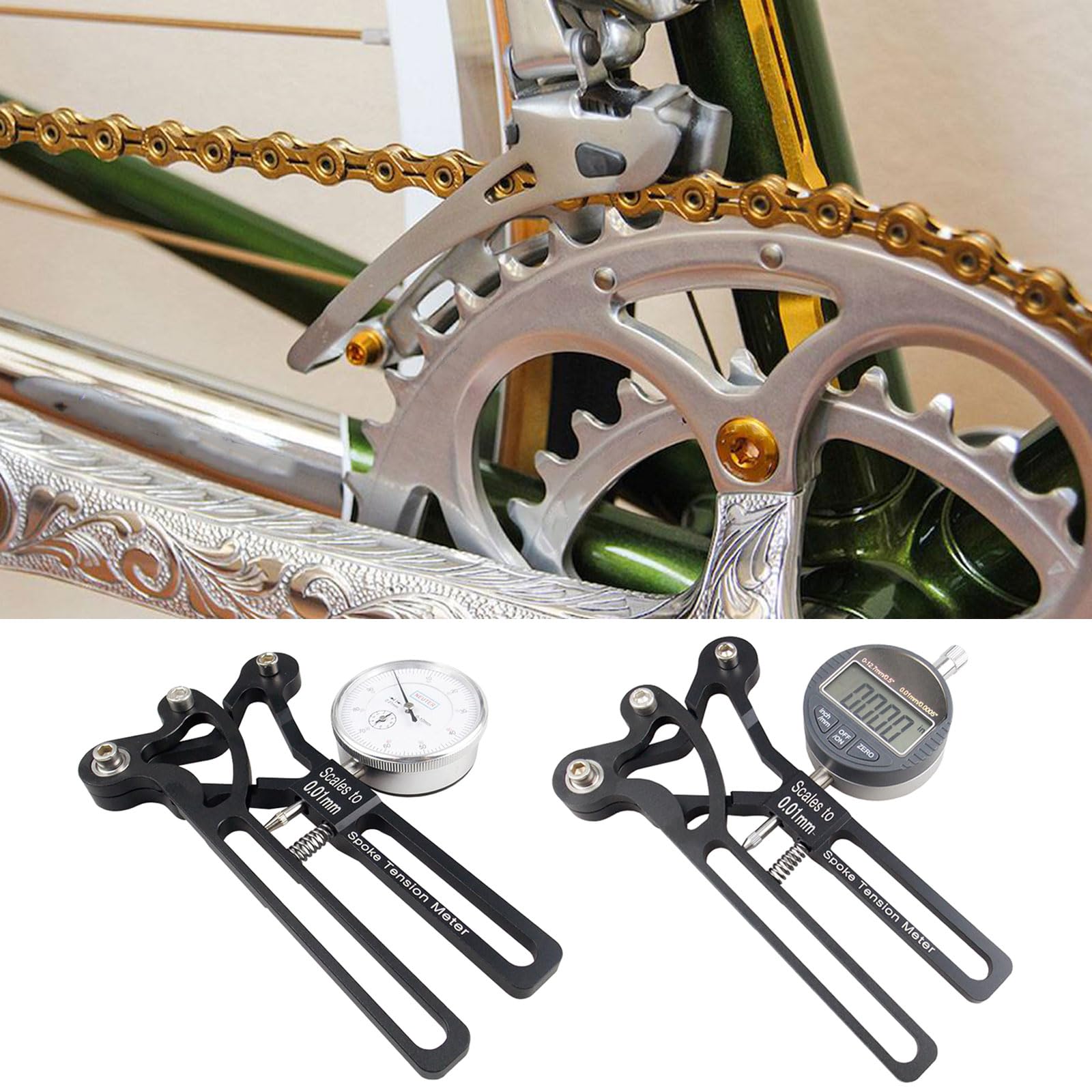 Medidor de tensión para bicicletas, herramienta de medición de aleación de aluminio, indicadores de radios de bicicleta, comprobador de radios de rueda de bicicleta, fácil de usar