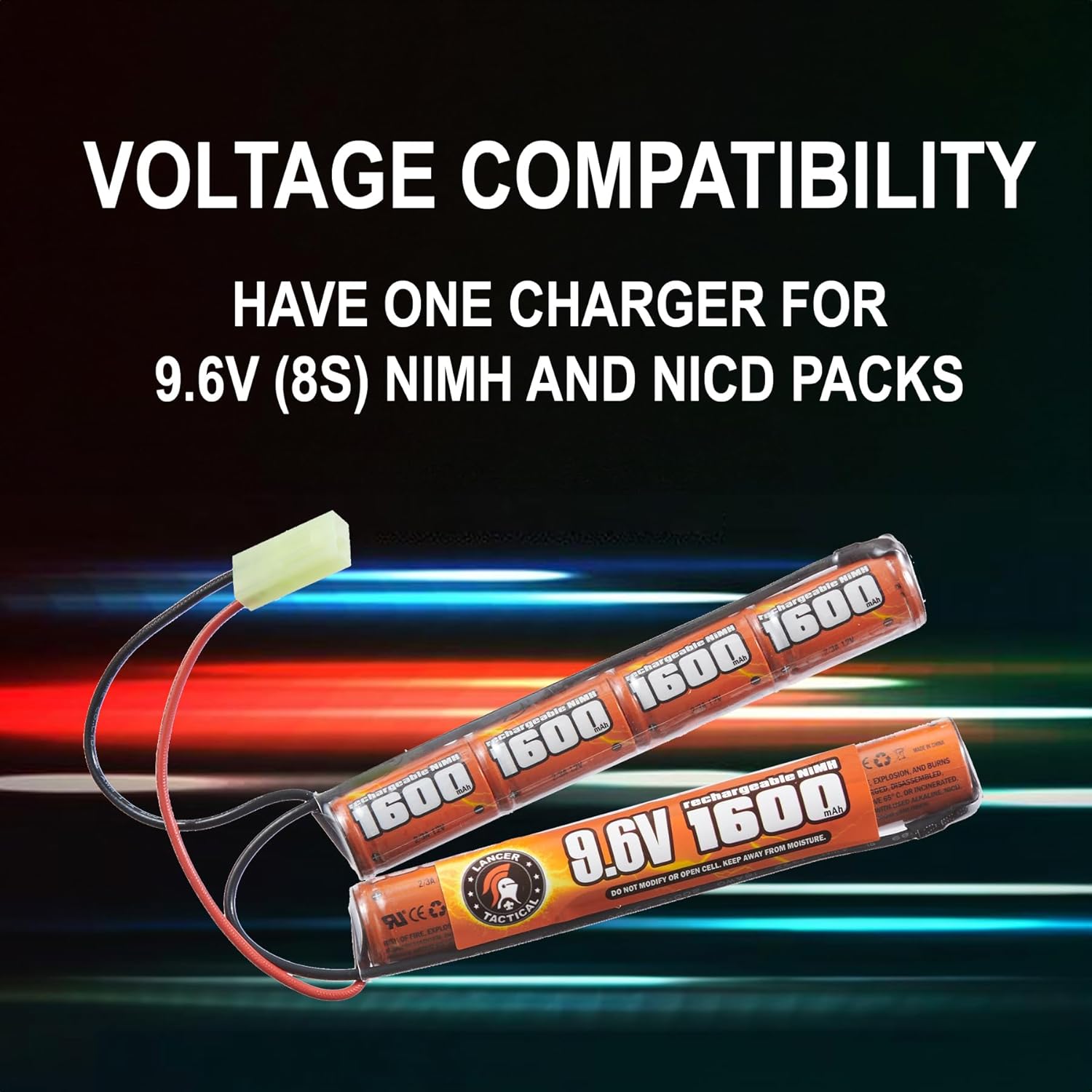 Lancer Tactical Airsoft RC Battery Charger and 9.6V NiMH 1600mAh x2 Rechargeable Butterfly Battery Pack with Mini Tamiya Connector for AEGs