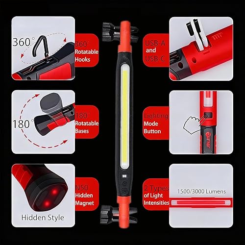 Miniatura 4 de Luz de trabajo magnética 2026, barra de accesorios de luz LED recargable debajo del capó, barra de luz LED de trabajo, luz mecánica debajo del capó