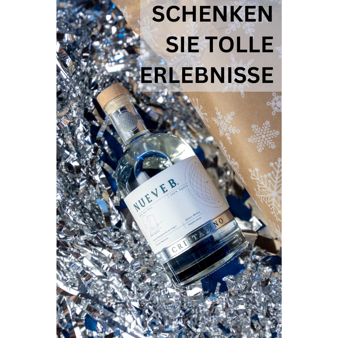NUEVE B Cristalino Premium Tequila aus 100% Agave |Gewinner des Superior Taste Award | Handgefertigt in Limitierte Auflage | 38% vol. 0,7l Flasche