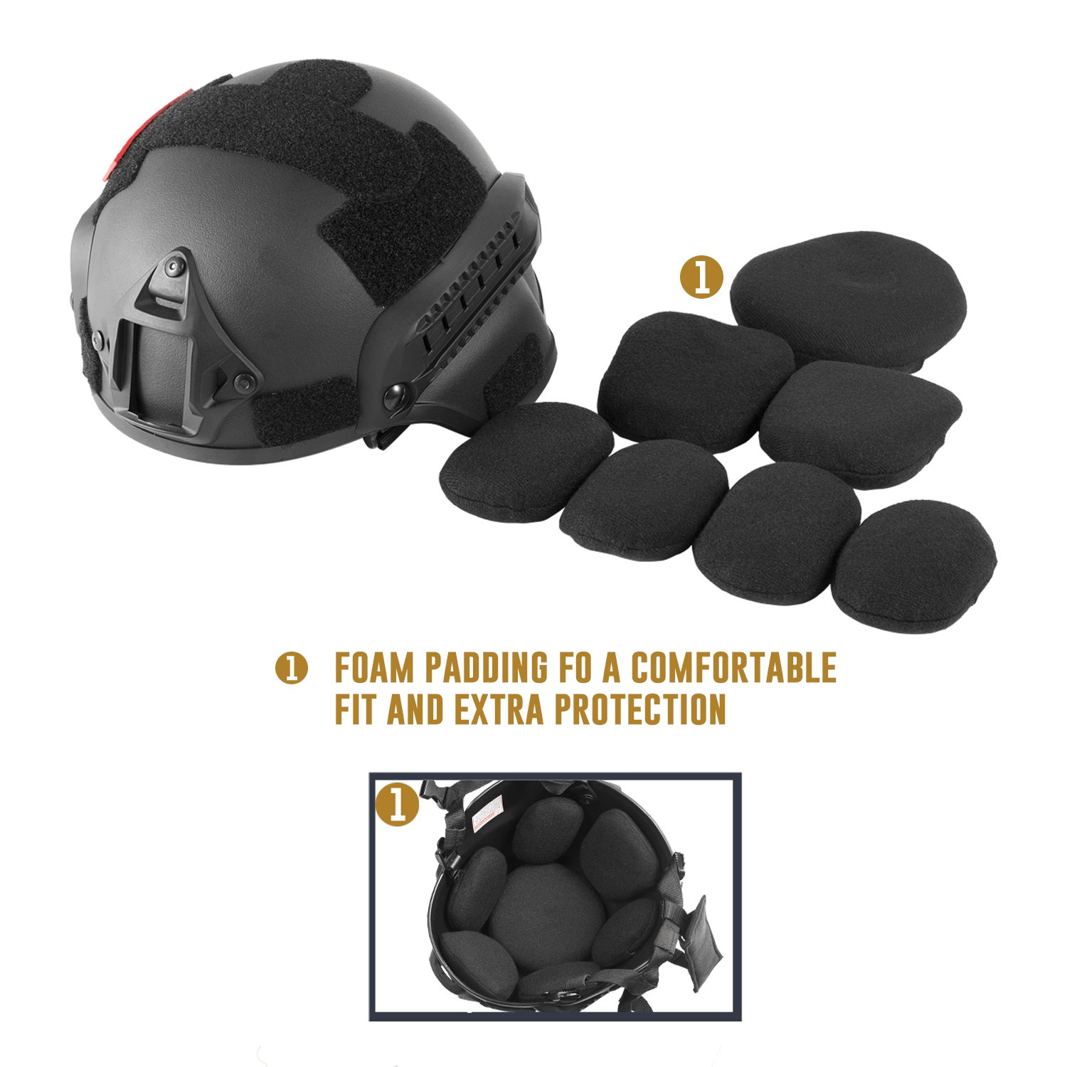 OneTigris Casco MICH 2000 Estilo ACH – Para Airsoft Y Paintball, Con Soporte NVG Y Riel Lateral, Ajustable, Peso 665 G, Negro