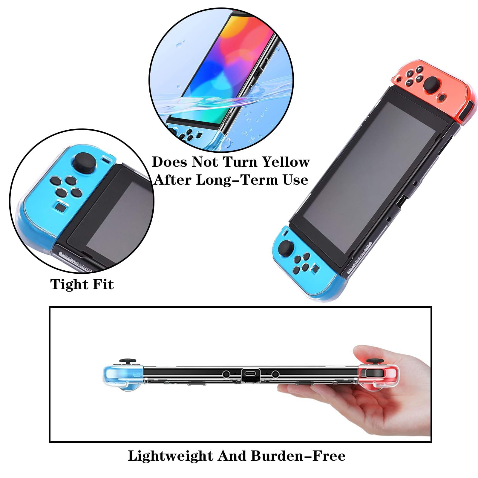 Funda transparente para Nintendo Switch, carcasa de PC acoplable compatible con Nintendo Switch y Joy Con Controller