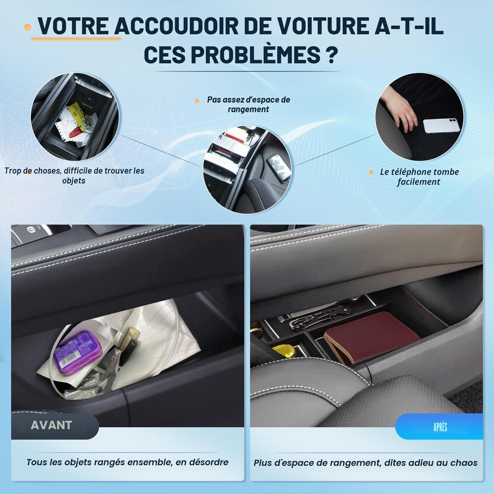 BIXUAN Compatible avec Nissan X-Trail T33 2022-2025 2026 Boîte de rangement pour console centrale X-Trail T33 2026 Tapis antidérapant Accessoire de compartiment de rangement Accoudoir central
