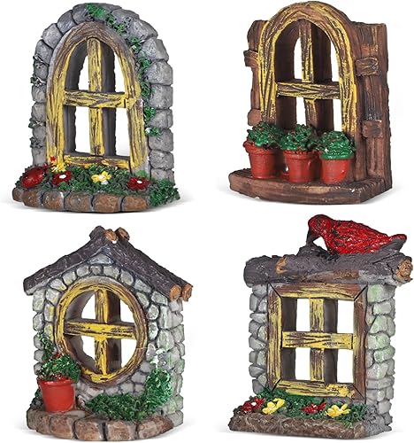 DOITOOL 4 piezas de ventanas y puertas de hadas, accesorios de jardín de hadas, escultura de jardín, adorno de césped, mini jardín, miniaturas de