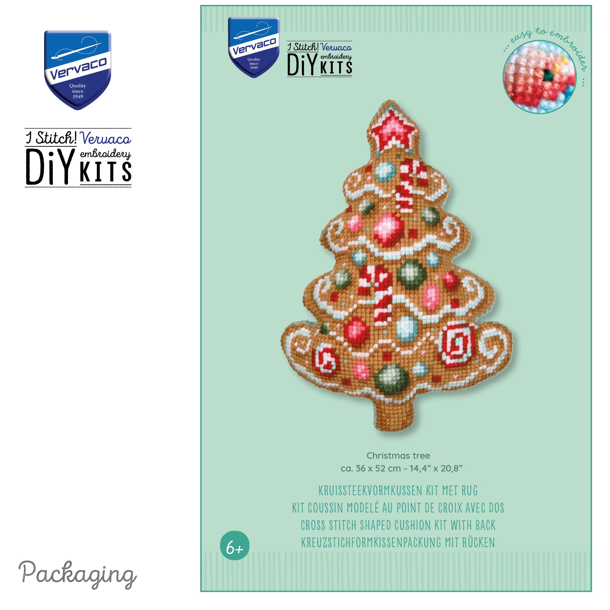 VERVACOZestaw do Haftu Krzyżykowego Poduszka z TyłemŚWIĘTA Kanwa z Nadrukiem 36 x 52 cm Gruba Włóczka Akrylowa Zrób to Sam Dekoracja Domu DIY Cross Stitch Kit