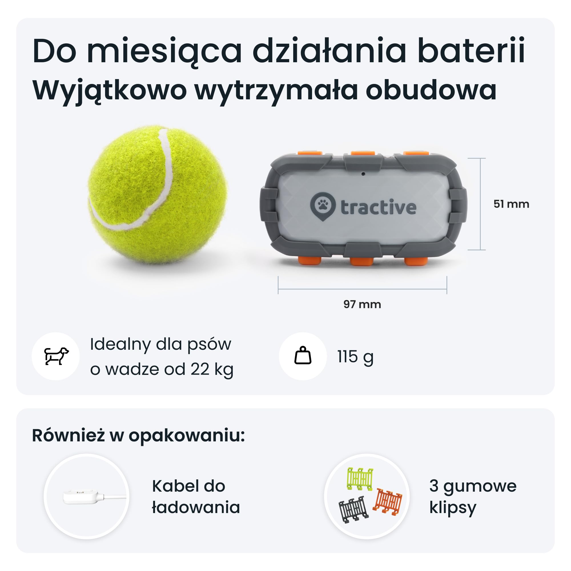 Tractive GPS XL Adventure — Lokalizator dla psa, Obudowa z włókna szklanego odporna na ugryzienia, Do miesiąca działania baterii, Śledzenie pozycji w czasie rzeczywistym na całym świecie