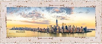 Poster Palooza 40x13.5 Shabby Chic/Farmhouse White Wood Panoramic Frame - UV Acrylic, Backing, Hanging Hardware 13.5" x 40"
