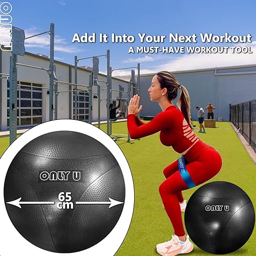 Miniatura 5 de only U Pelota de yoga premium, pelota de ejercicio, pelota de fitness, equilibrio y estabilidad, tamaño de 25.6 in, PVC ecológico, antiestallido,