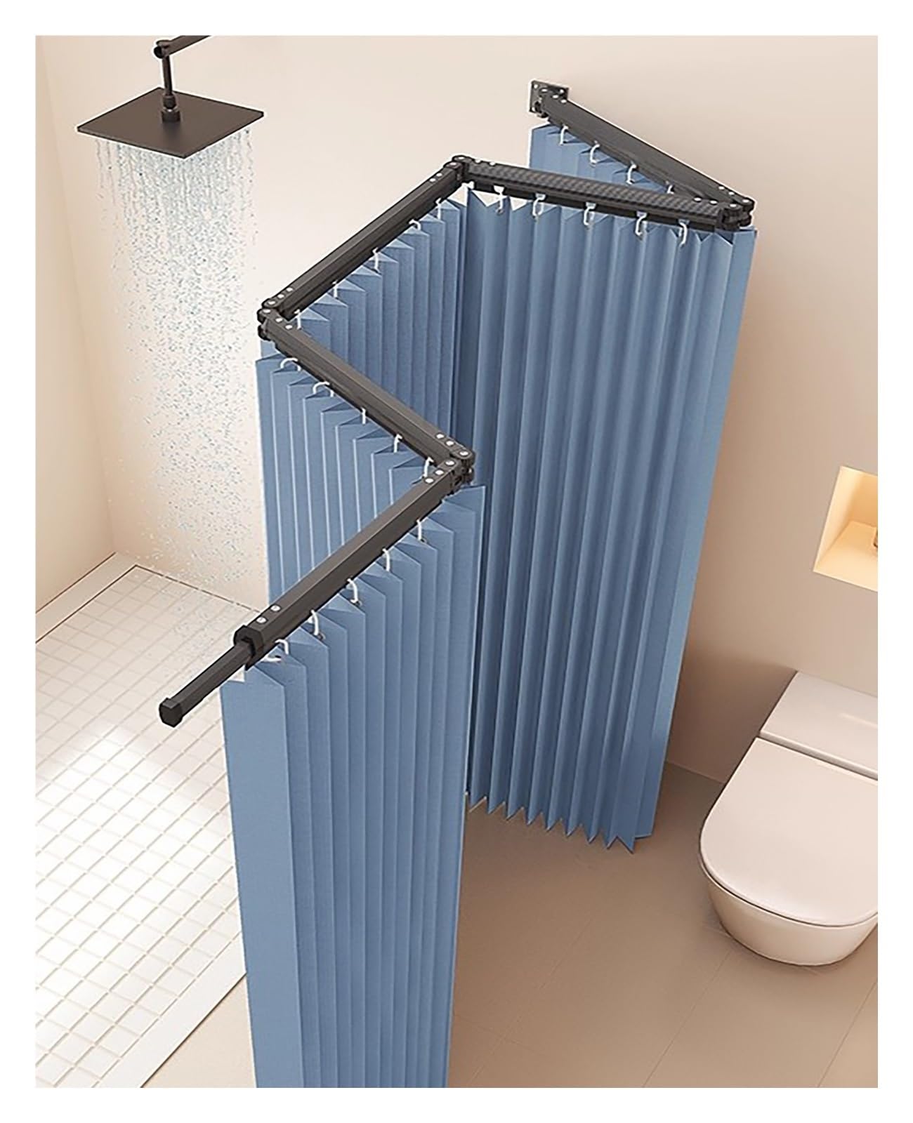 Barre de rideau de douche pliable pour stopper les fuites d'eau dans les angles