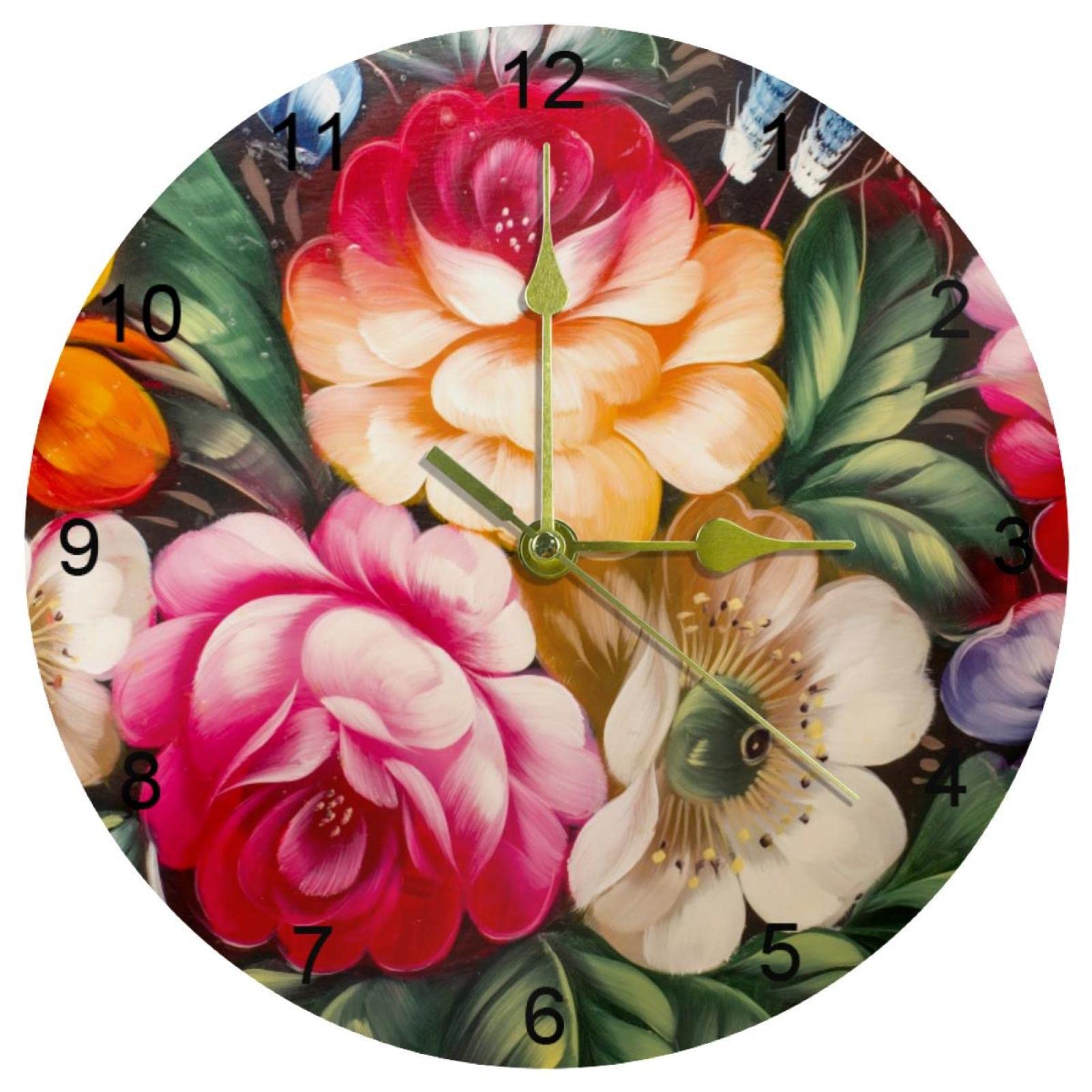 Horloge murale silencieuse de 25 cm au design de rose rouge pour salon élégant