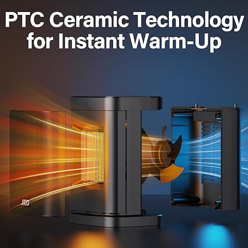 Miniatura 3 de Calentador de espacio PTC de 1500 W para interiores con oscilación de 80, termostato, temporizador de 12 horas, calor rápido, modo ecológico,