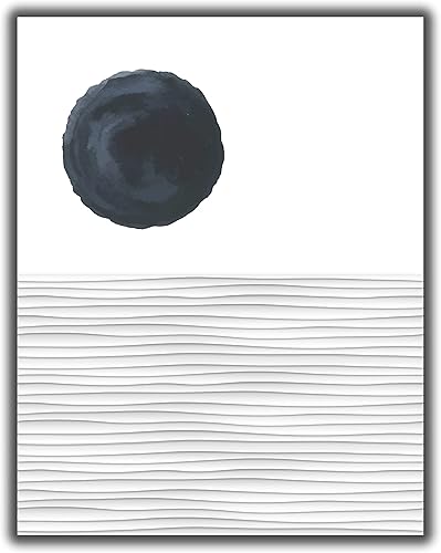 Miniatura 1 de Abstract Ocean Waves & Sun Contemporary Wall Art  11x14 UNFRAMED Print  Nordic Modern Mid Century Black & White Wall Decor.