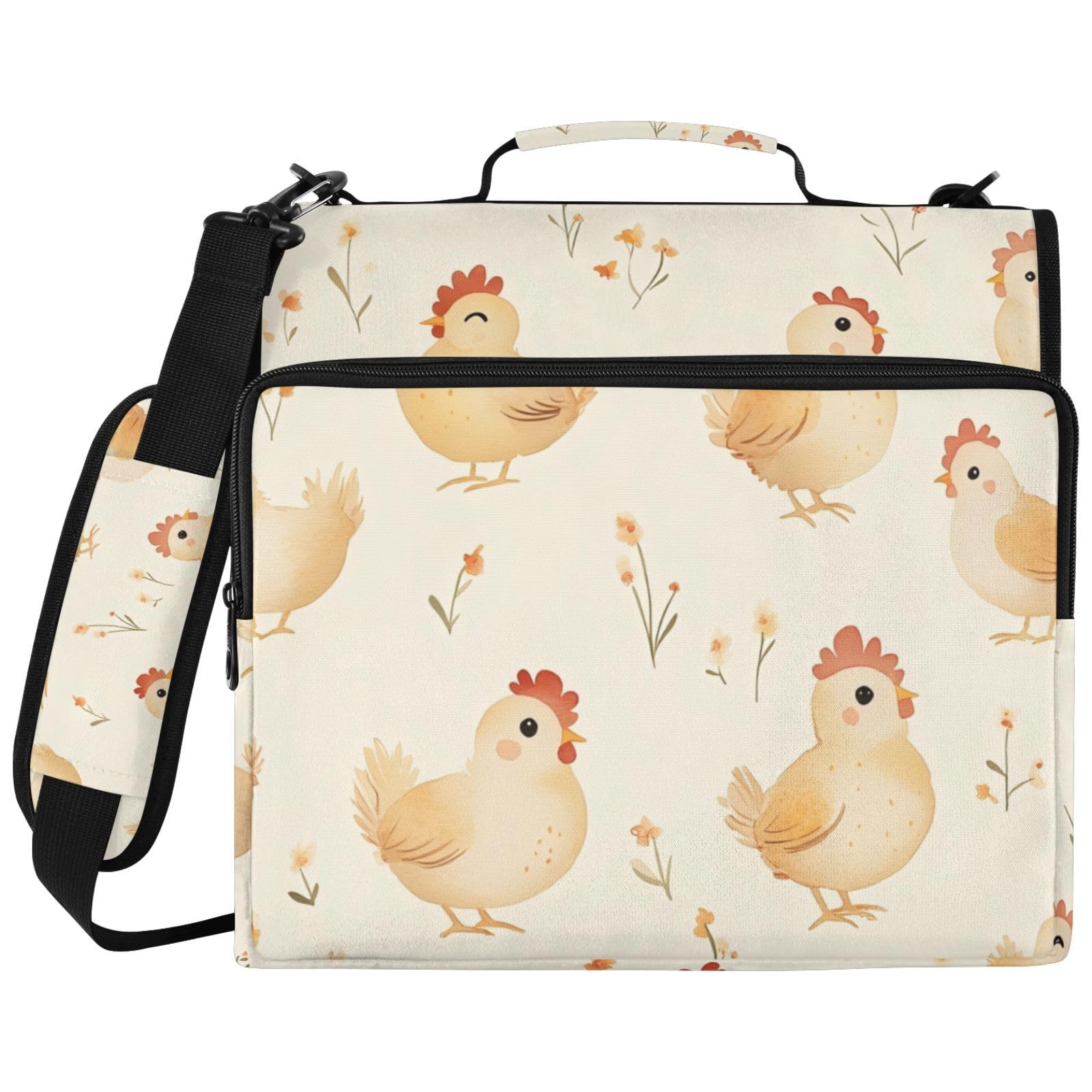 Bolsa de carpeta de 3 anillas con cremallera y patrón amarillo pollo