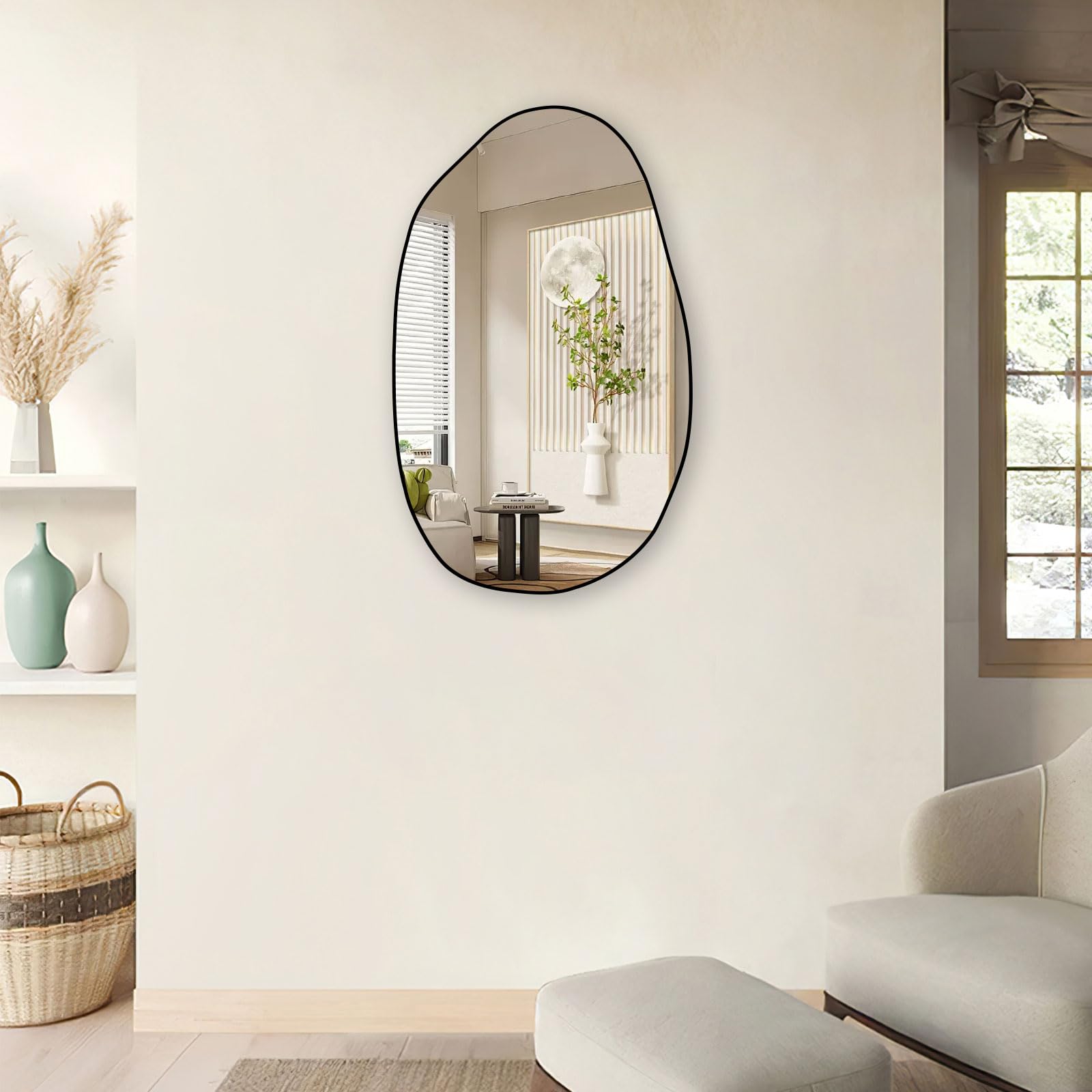 Specchio Asimmetrico da Parete Irregolare - Unico Cosmetico, Grande e Decorativo per Soggiorno, Bagno, Camera da Letto - 85 x 52 cm