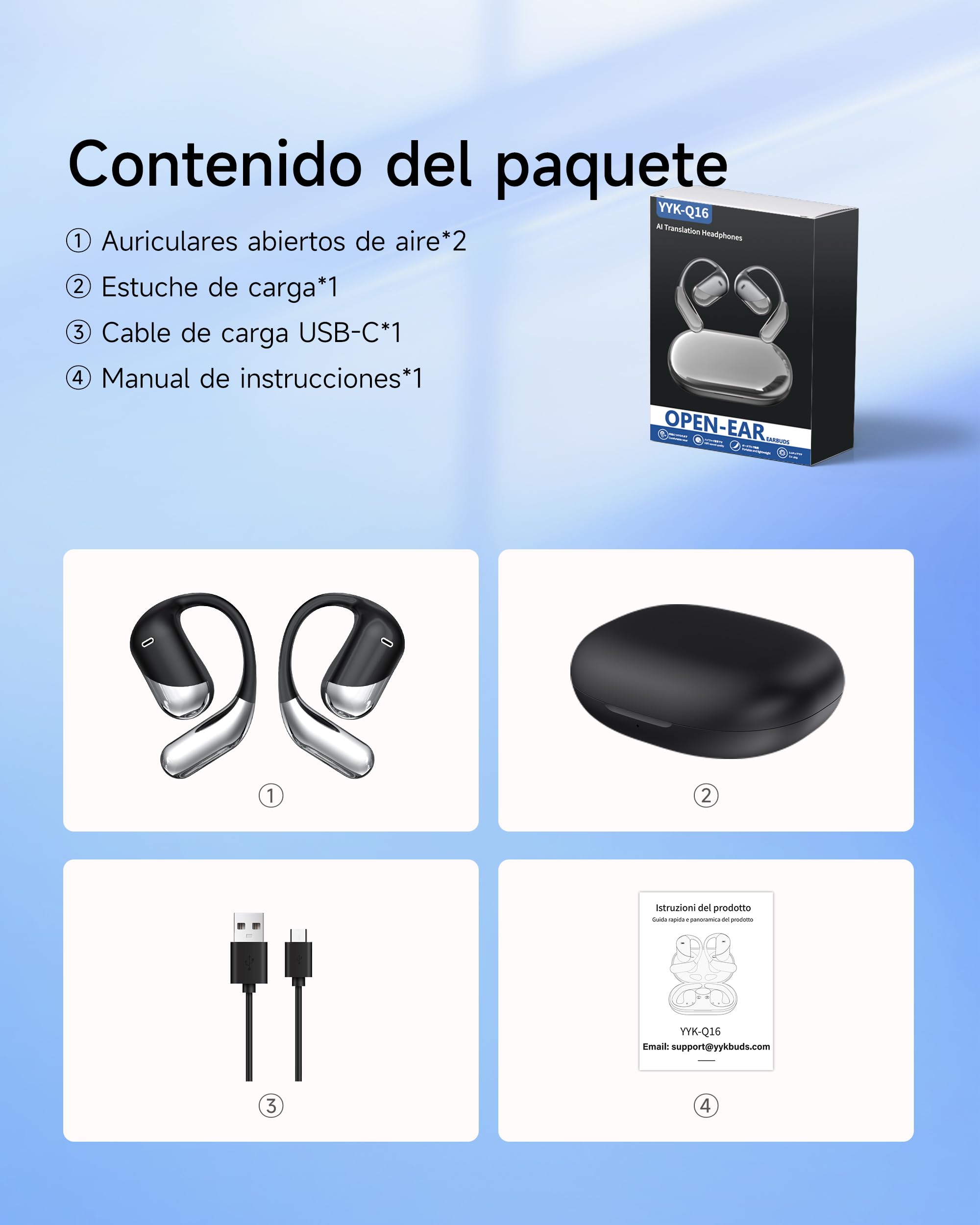 Paekole Auriculares Inalámbricos Deportivos Abiertos, Bluetooth 6.1 Open Ear con Gancho Flexible, 80H Batería, Pantalla LED, ENC Cancelación Ruido, IPX7 Impermeable, Oreja Abierta Running y Oficina
