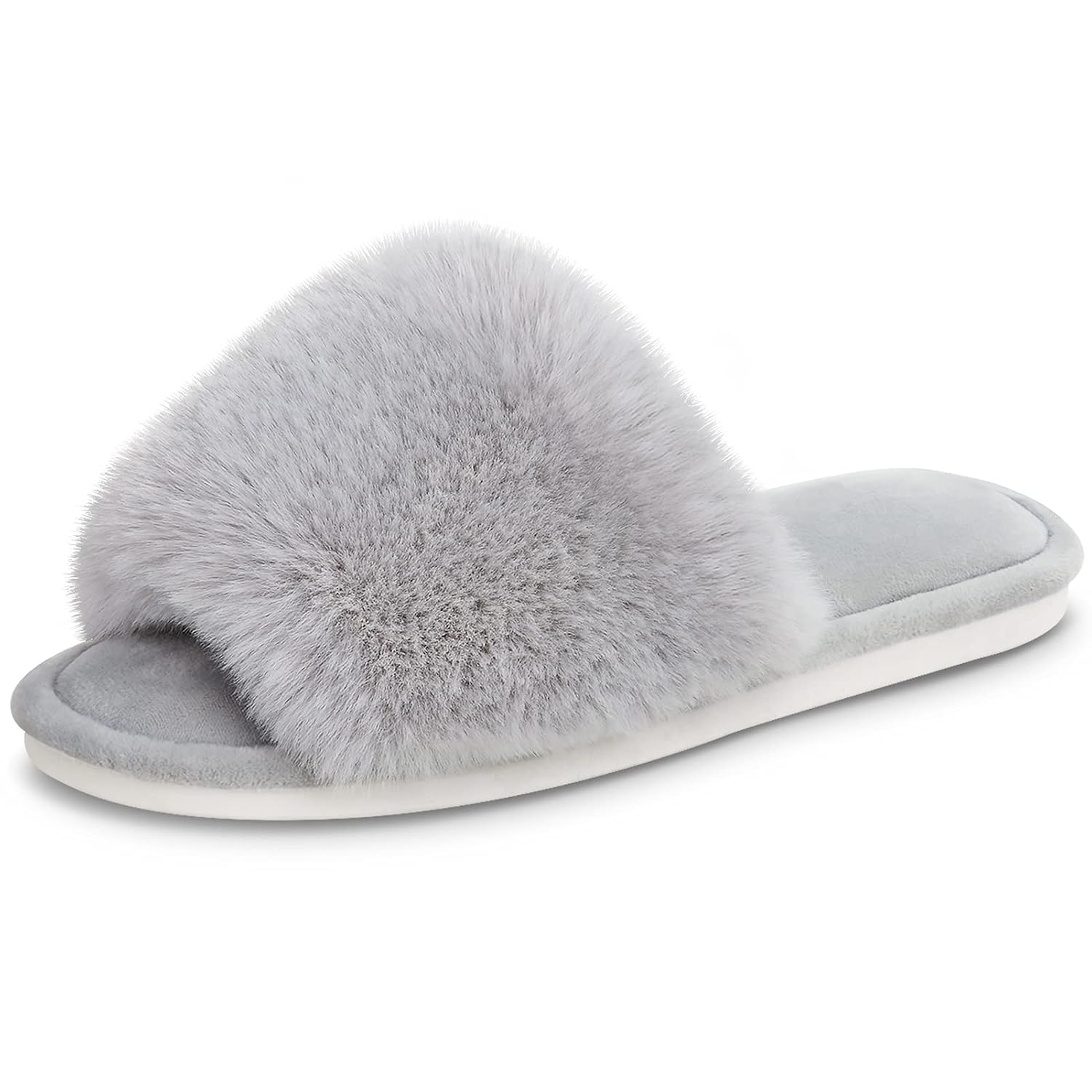 PARLOVABLE Women's Fuzzy Faux Fur Slippers Flat Spa Slide Fluffy Open Toe House Shoes Indoor Outdoor Slip on Memory Foam S... - Review, Price and Buying Guide