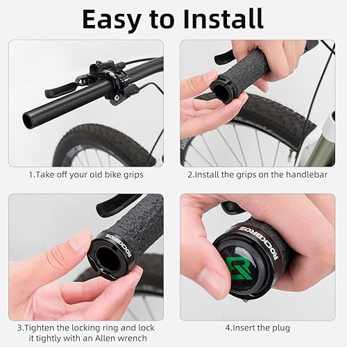 Miniatura 6 de ROCKBROS Empuñaduras antideslizantes para manillar de bicicleta con bloqueo único para BMX, MTB, scooters, bicicletas plegables de 0.874 in