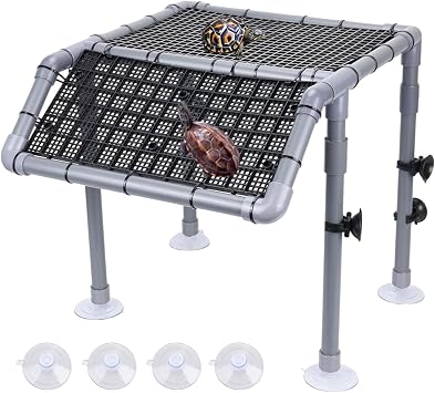Large Turtle Elevated Basking Loft,13" Width Resting Area Standing Turtle Basking Platform Dock,DIY Ramp with PVC Pipes and EggCrate Suction Cups for Aquatic Turtles for 40/50/70/75/90Gal Style A