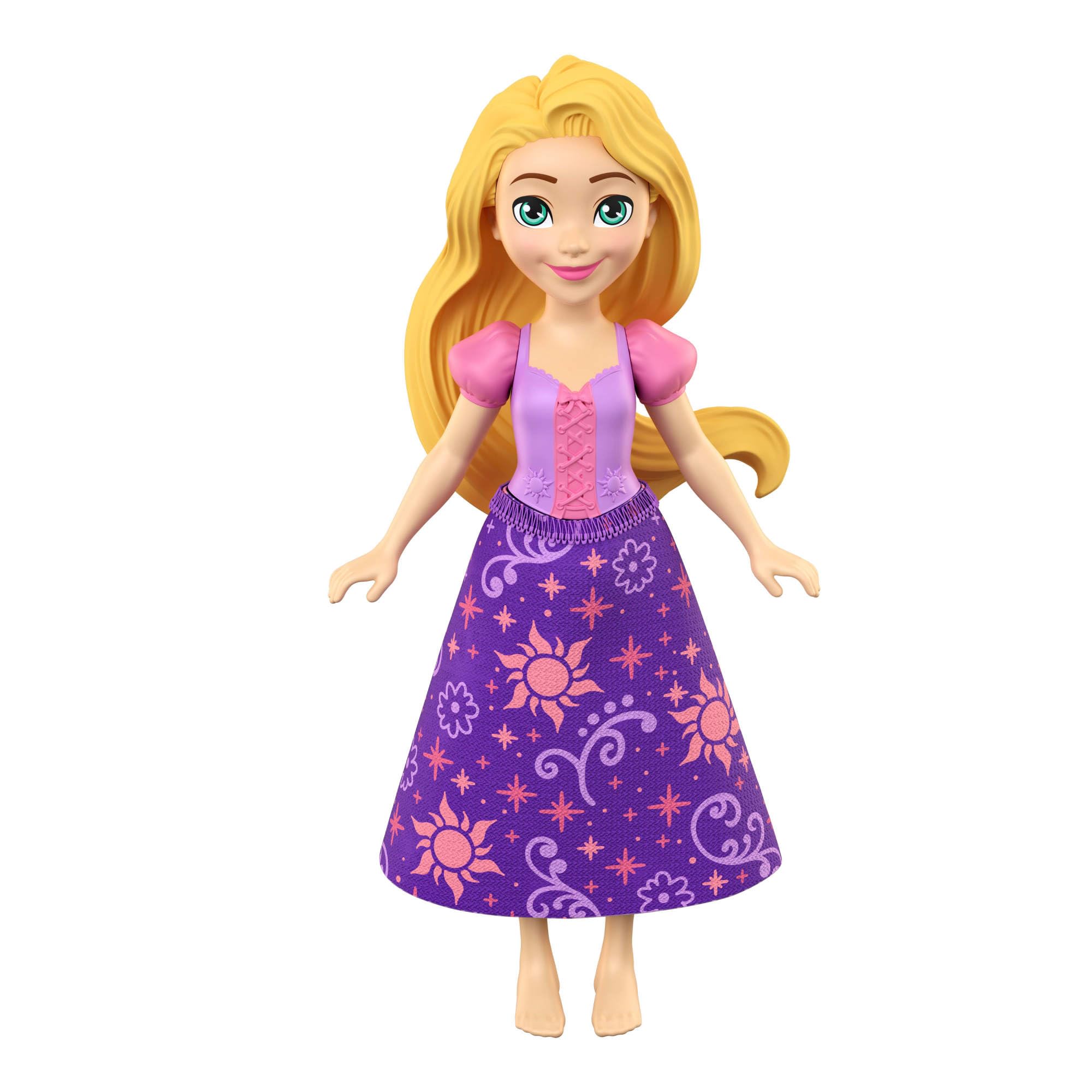 Mattel Disney Princess Księżniczka Disneya Roszpunka Zestaw 4-pak, 3 małe lalki – Roszpunka, Flynn Rajtar, Matka Gertruda oraz figurka koń Maksimus z siodłem, zabawki dla dzieci 3+, JHG85